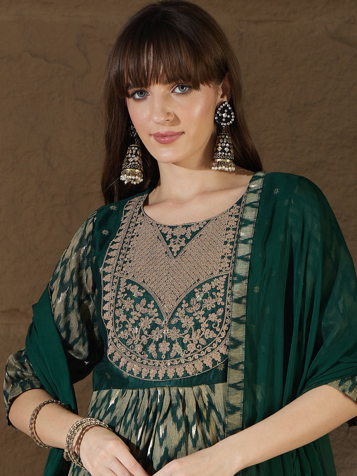Saumya Green Cotton Silk Embellished Flared Suit Set