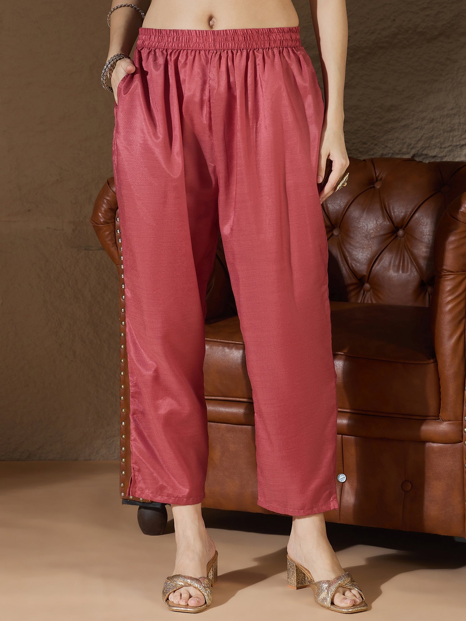Saiyaara Peach Cotton Silk Embellished Flared Suit Set