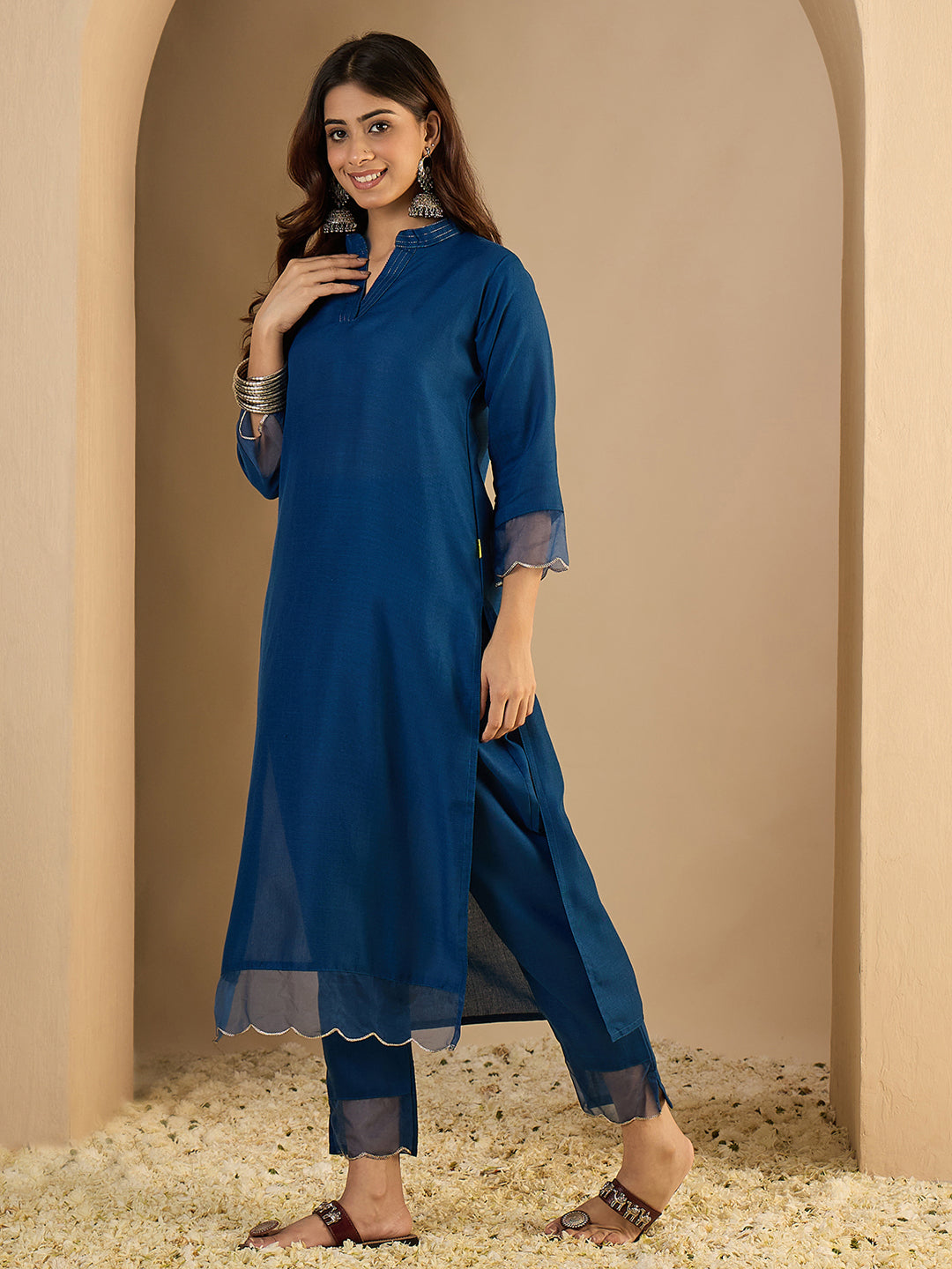 Riwaayat N-blue Women Cotton Blend Kurta Pant Set