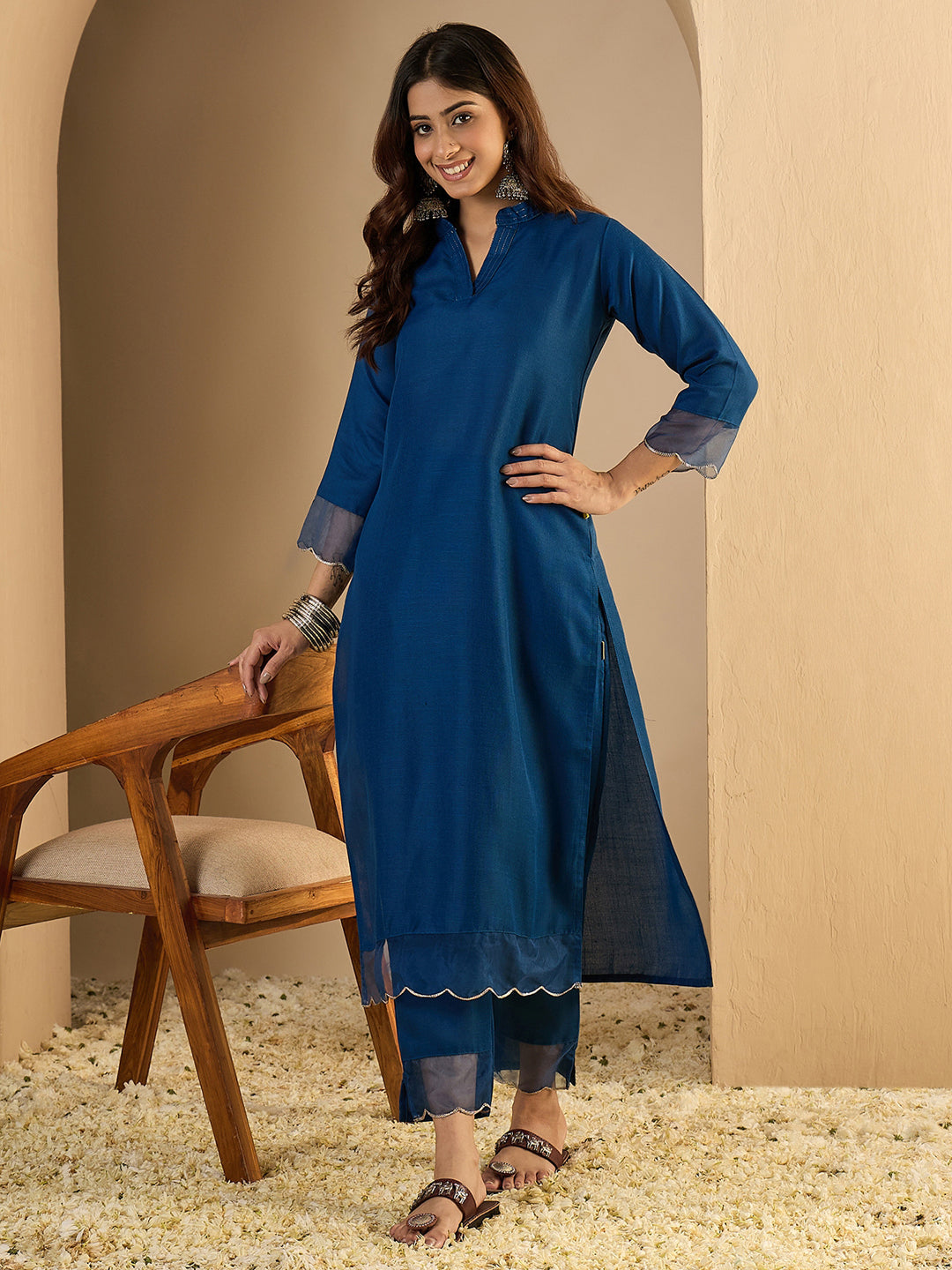 Riwaayat N-blue Women Cotton Blend Kurta Pant Set