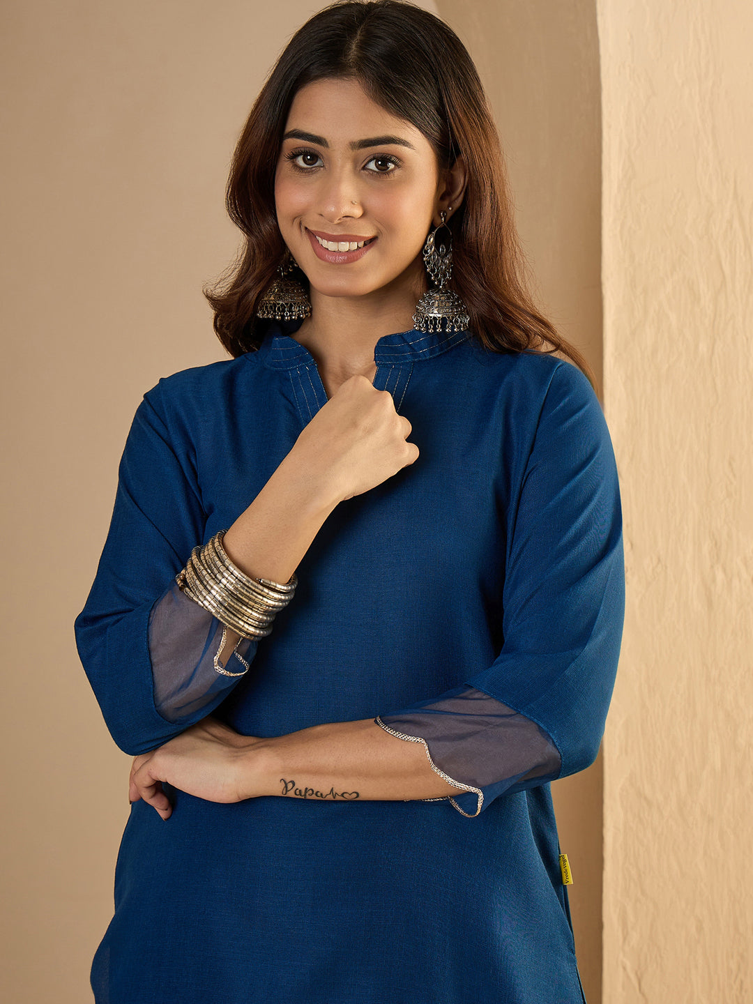 Riwaayat N-blue Women Cotton Blend Kurta Pant Set