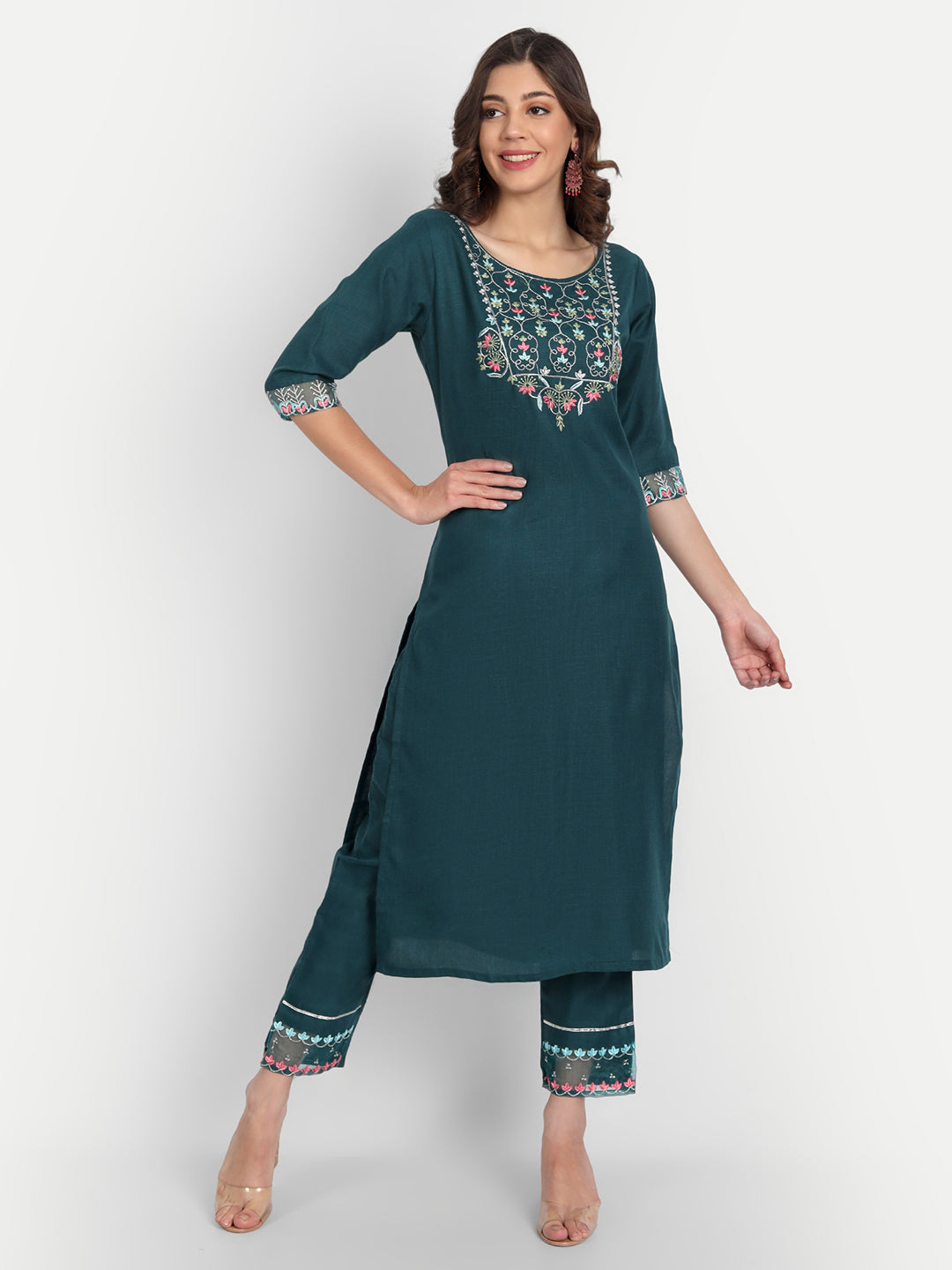 VredeVogel  Women Kurta and Trousers Pant Set Cotton Blend