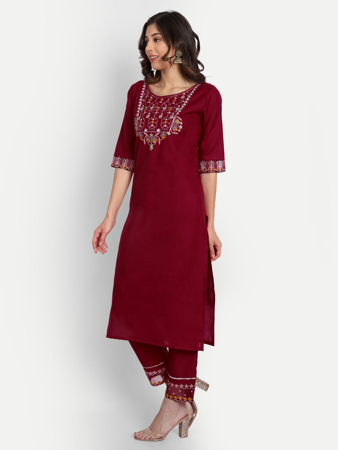 VredeVogel  Women Kurta and Trousers Pant Set Cotton Blend