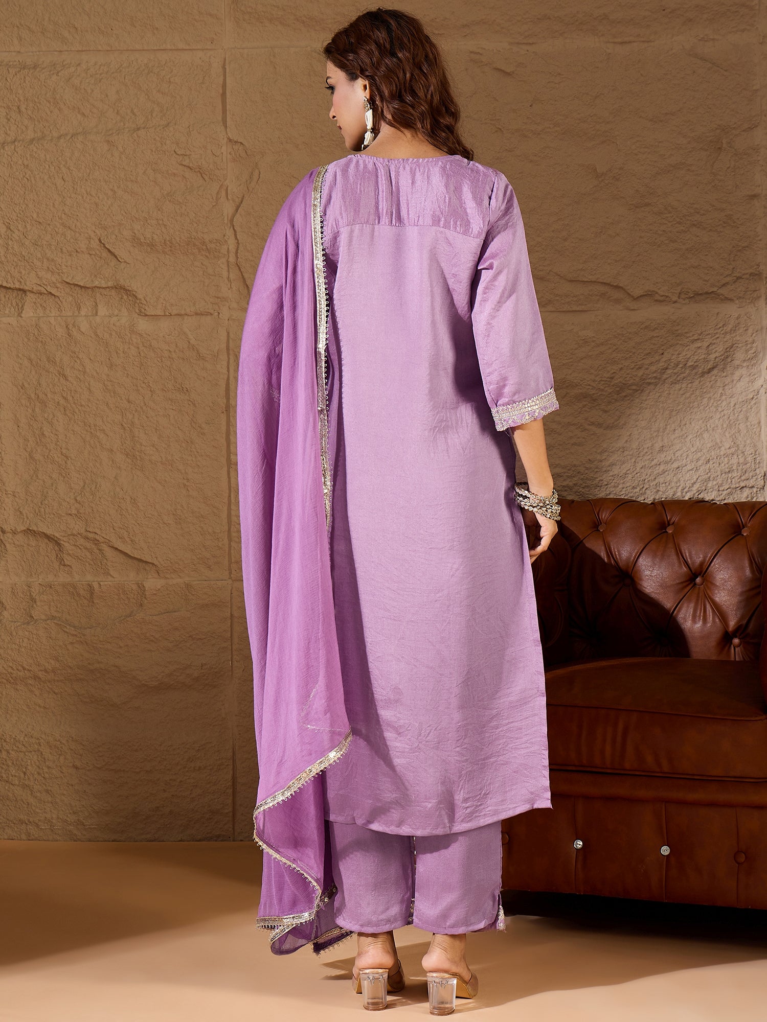 Kabita Lavender Silk Blend Yoke Design Kurta and Trousers Pant Set