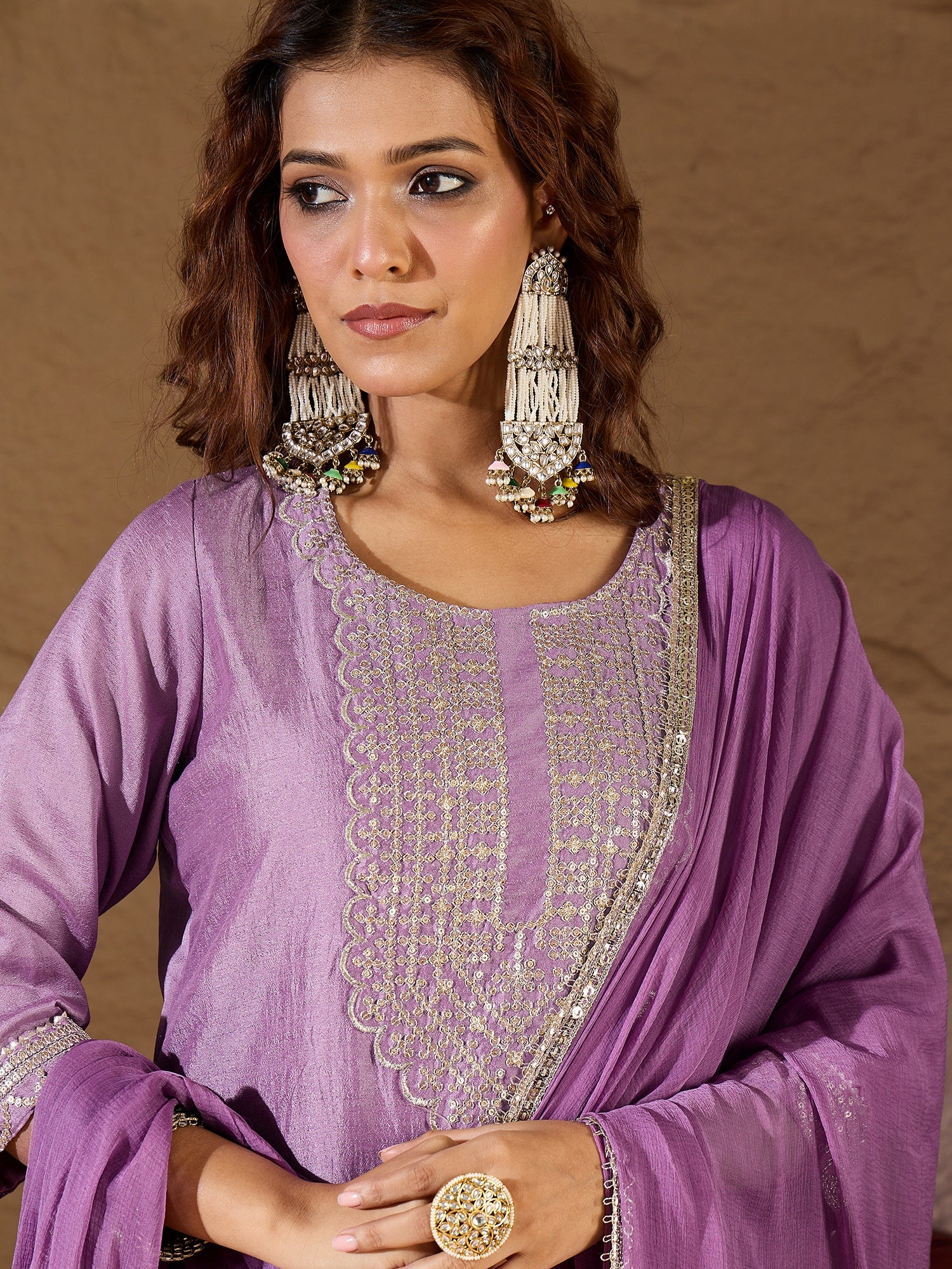 Kabita Lavender Silk Blend Yoke Design Kurta and Trousers Pant Set