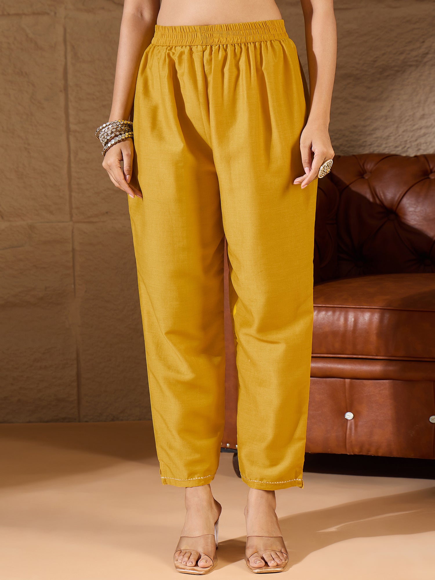 Yellow Silk Blend Dori Embroidered Kurta Set