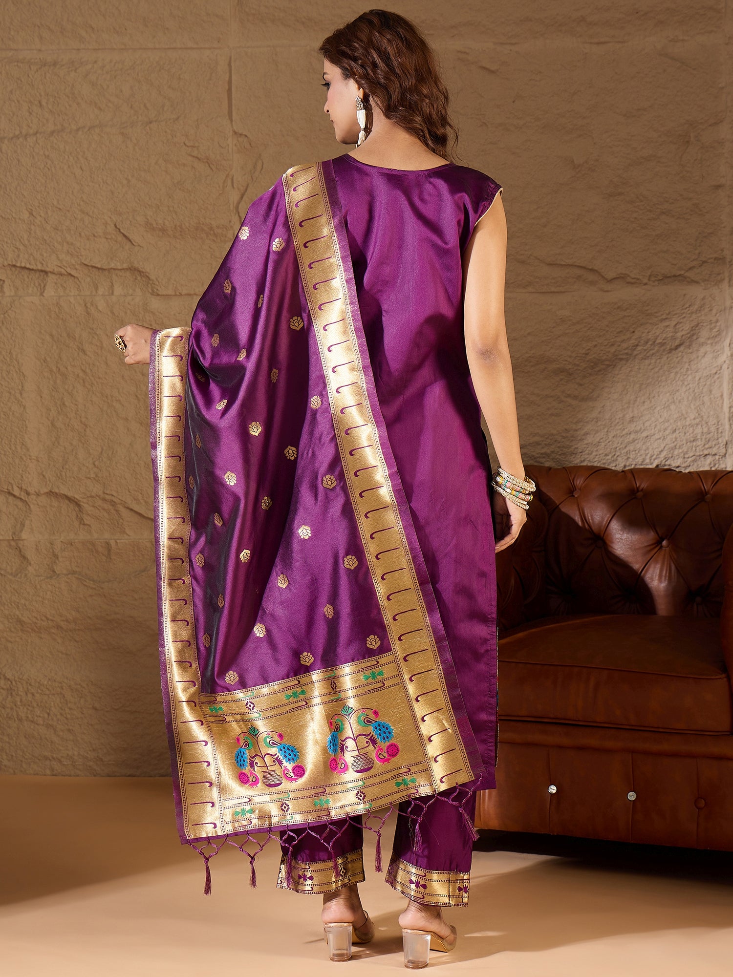 Shila Orchid Purple Meenakari Silk Jacquard Kurta Set Suits