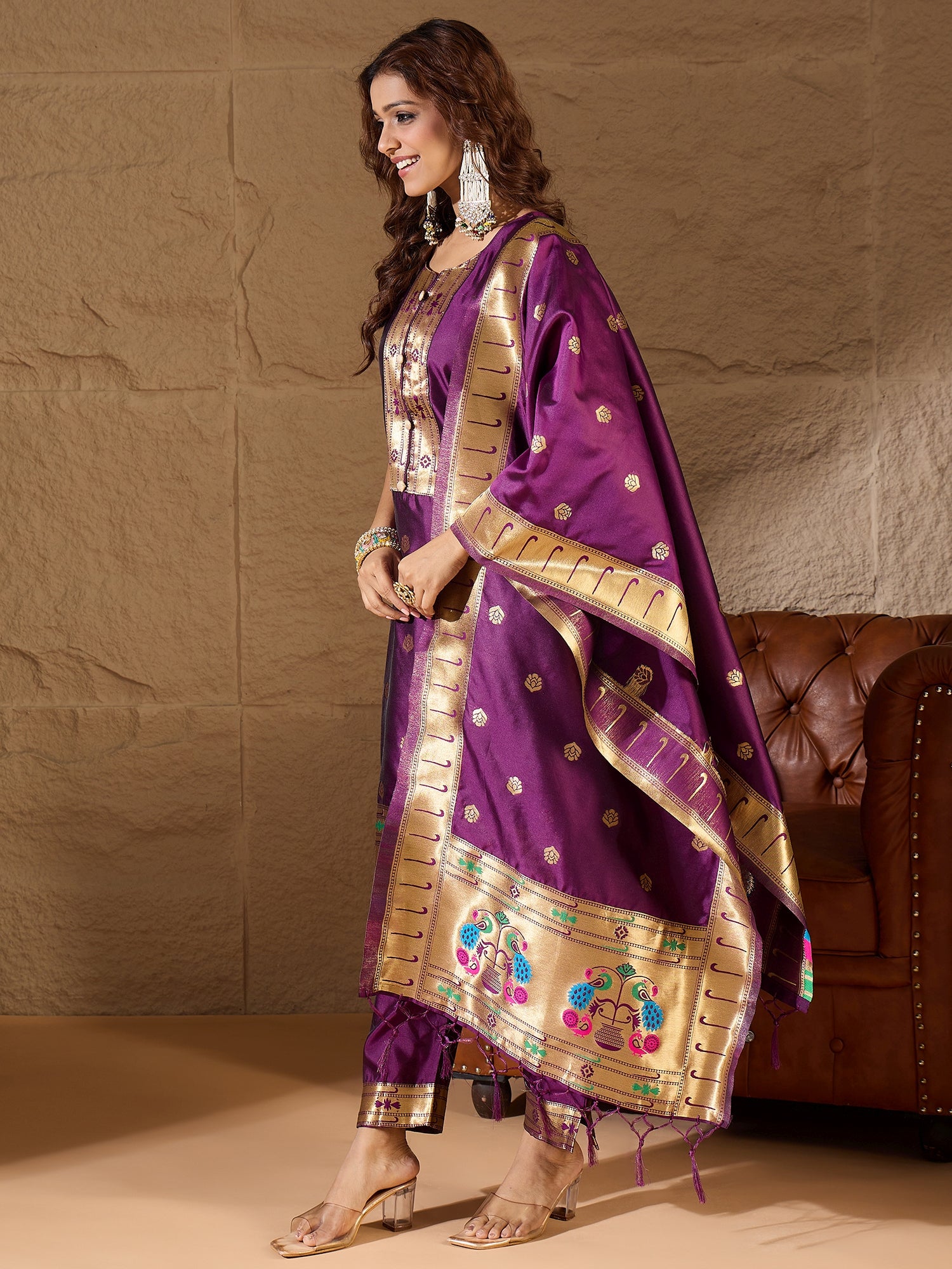 Shila Orchid Purple Meenakari Silk Jacquard Kurta Set Suits