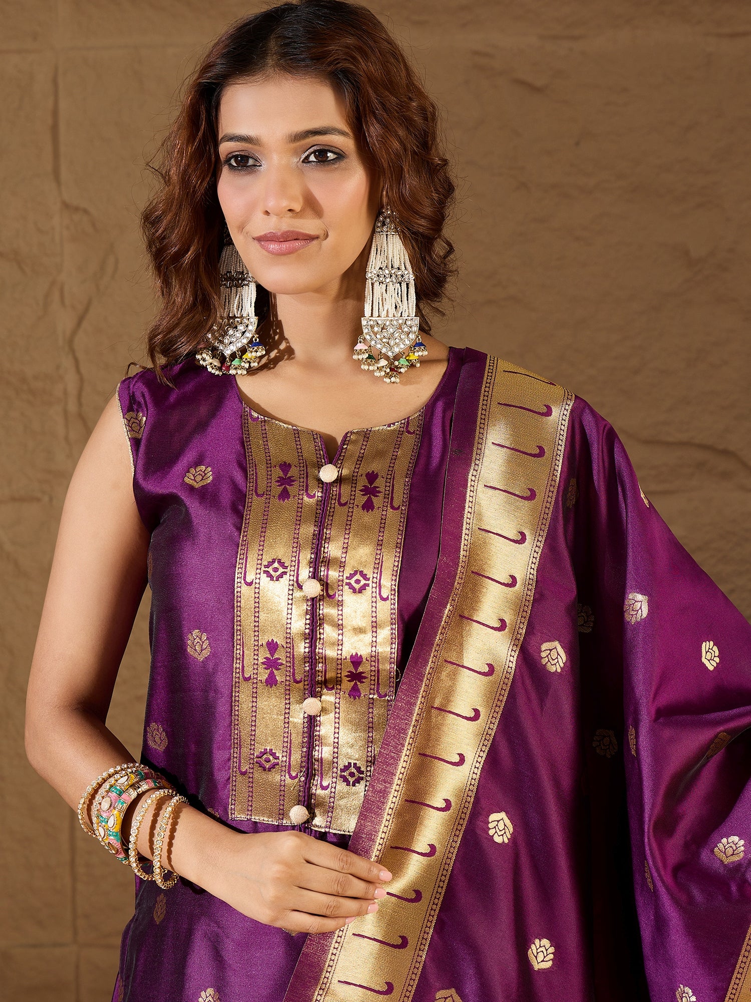 Shila Orchid Purple Meenakari Silk Jacquard Kurta Set Suits