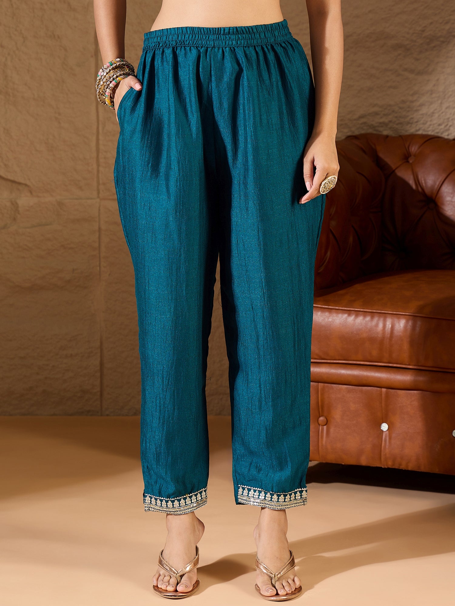 VredeVogel Silk Blend Yoke Design Kurta and Trousers Pant Set