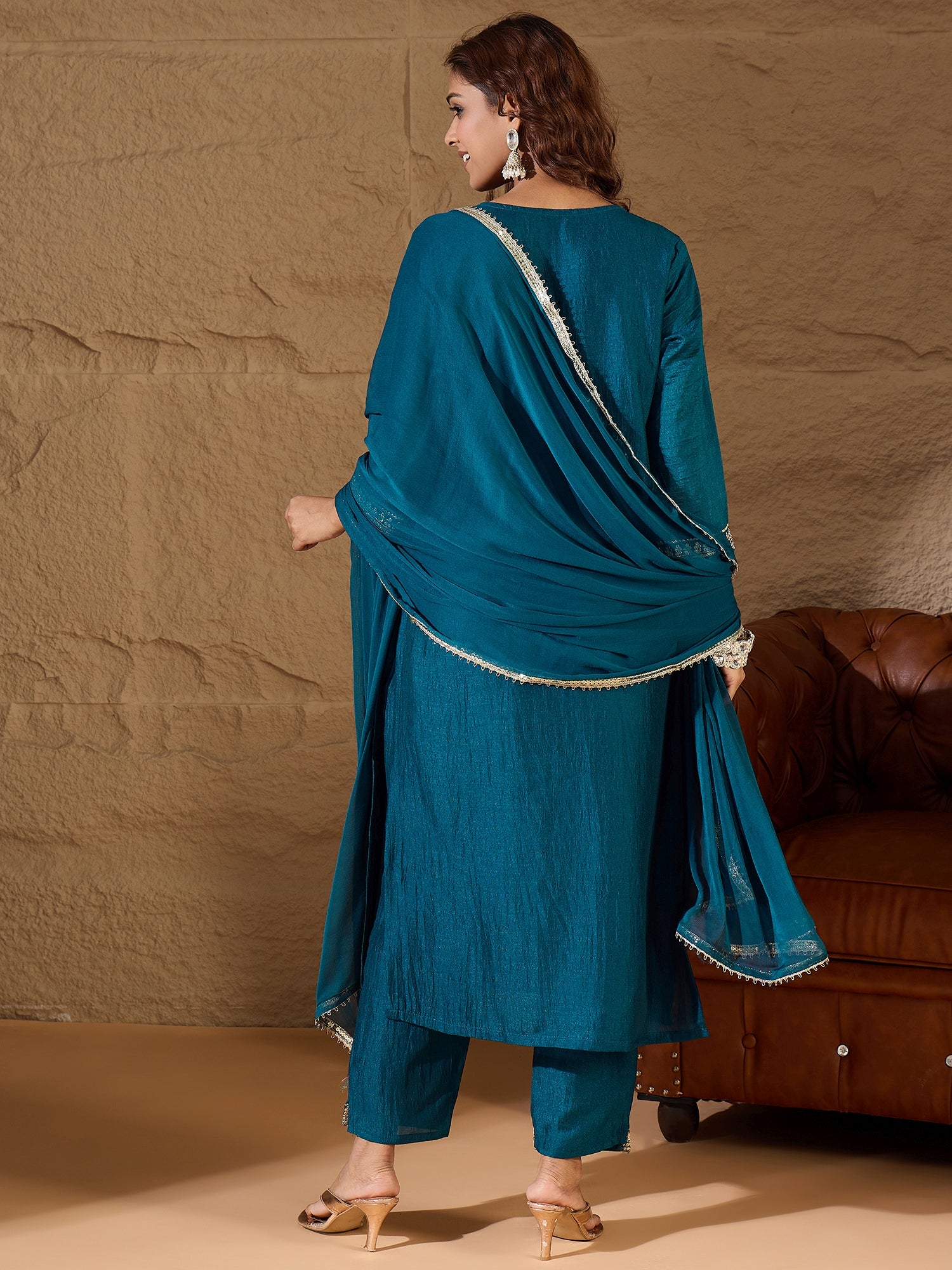 VredeVogel Silk Blend Yoke Design Kurta and Trousers Pant Set