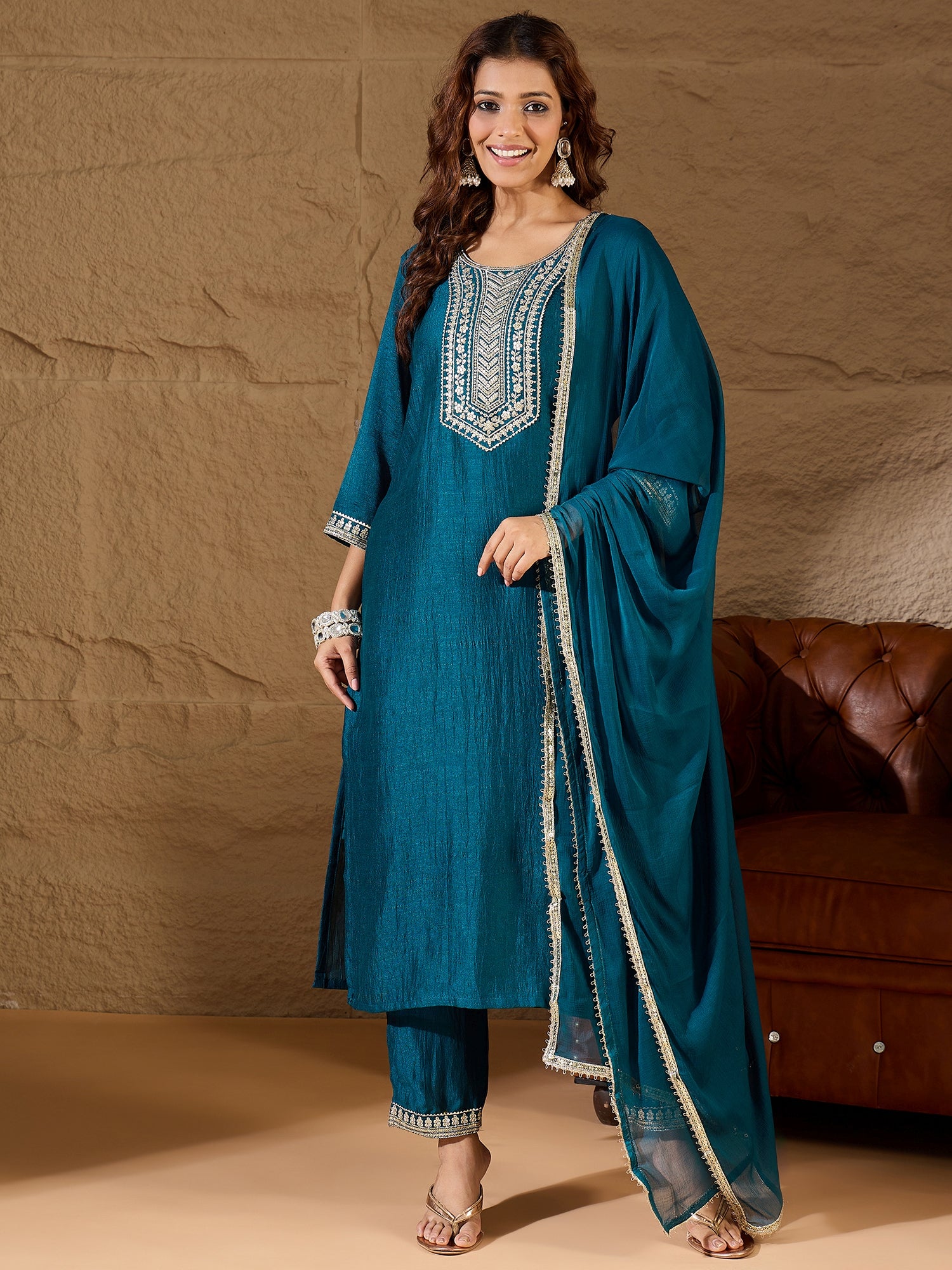 VredeVogel Silk Blend Yoke Design Kurta and Trousers Pant Set