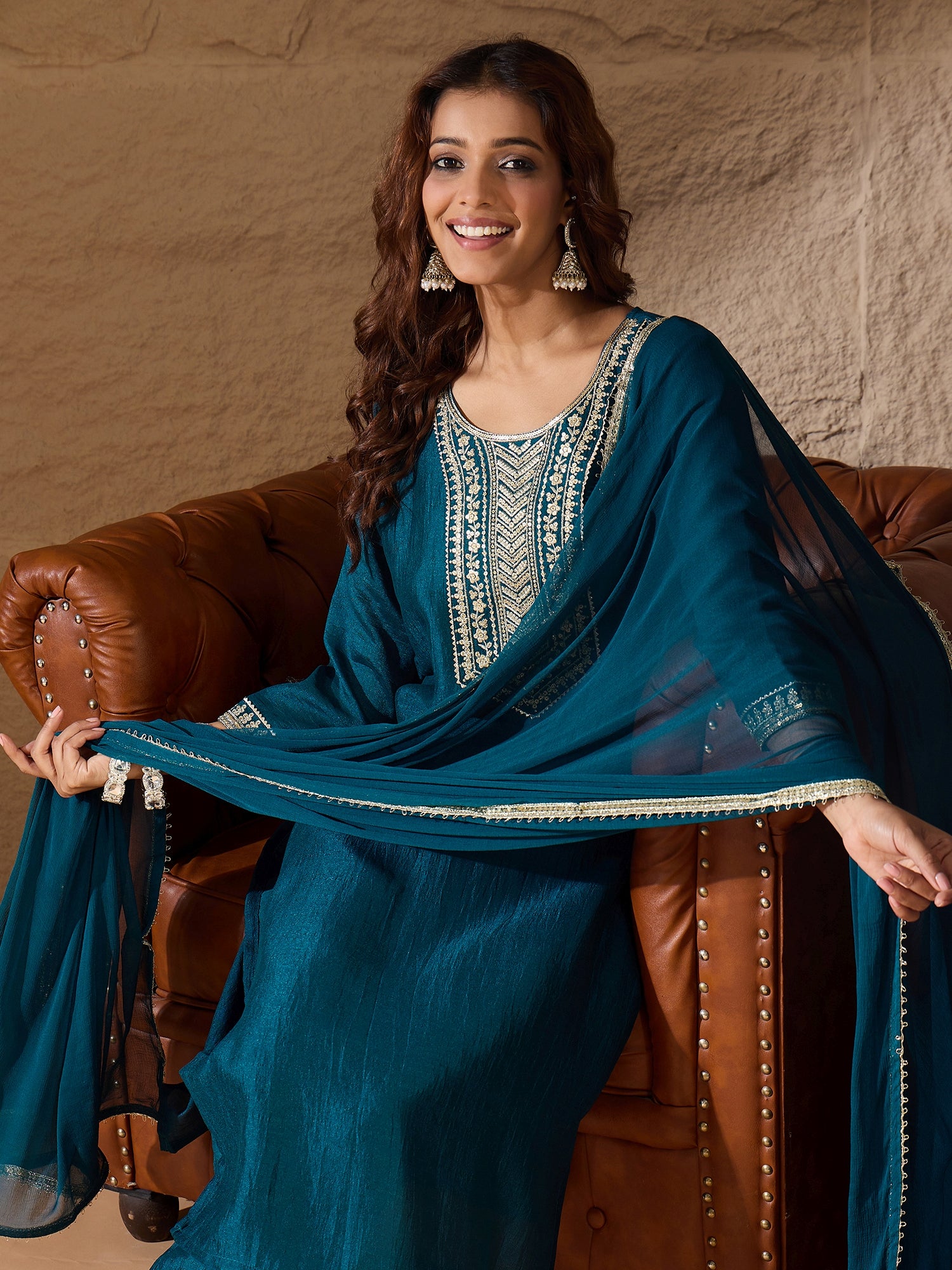 VredeVogel Silk Blend Yoke Design Kurta and Trousers Pant Set