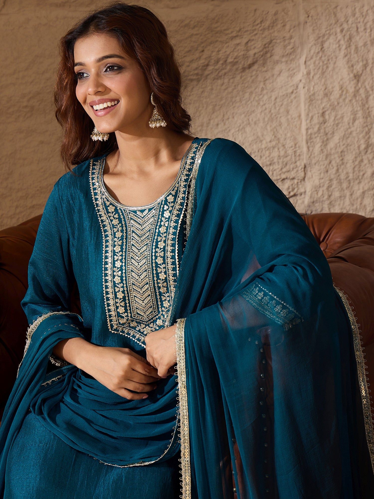 VredeVogel Silk Blend Yoke Design Kurta and Trousers Pant Set