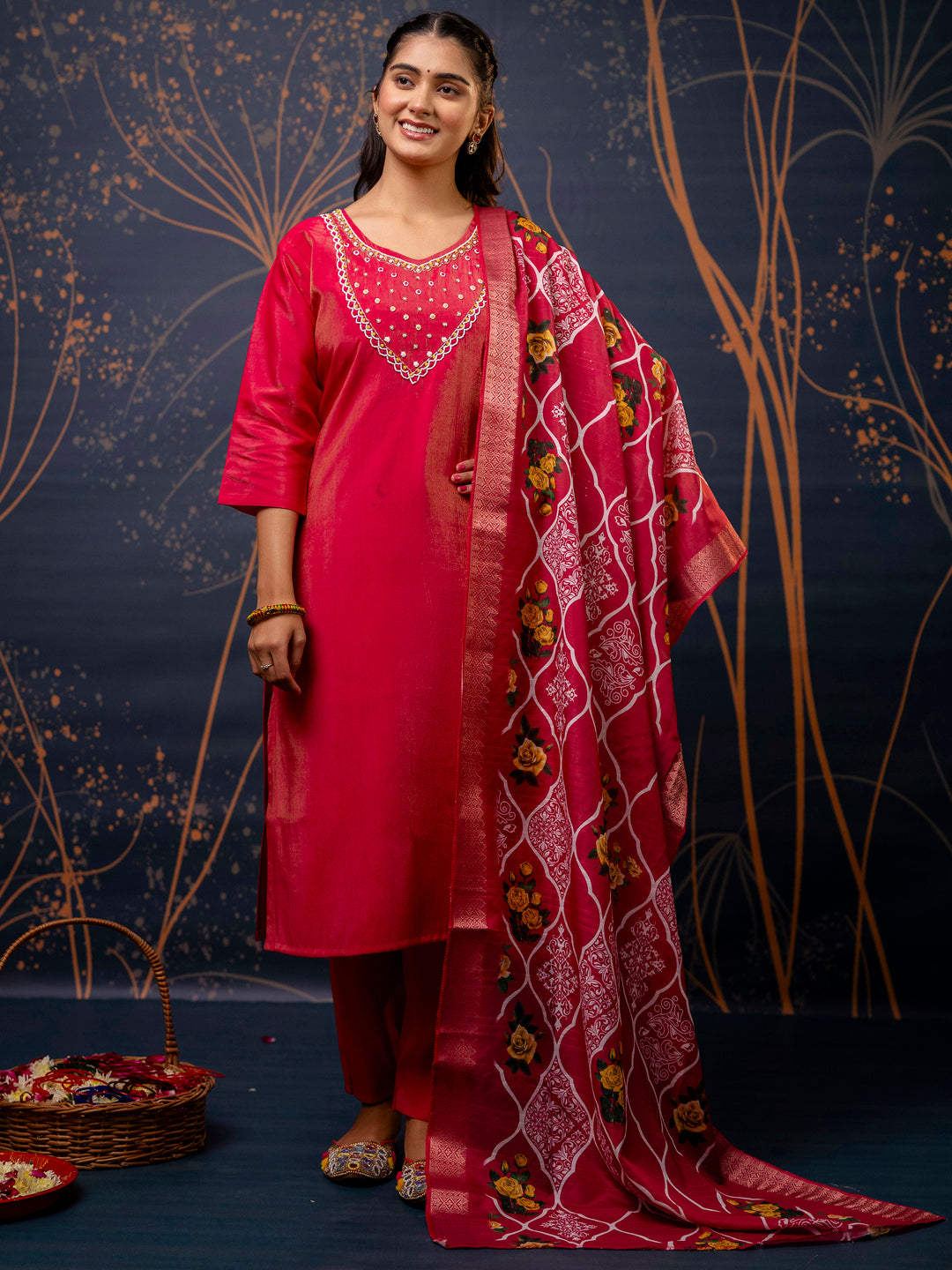 VredeVogel Women Kurta and Pant Sets Simar Silk fabric
