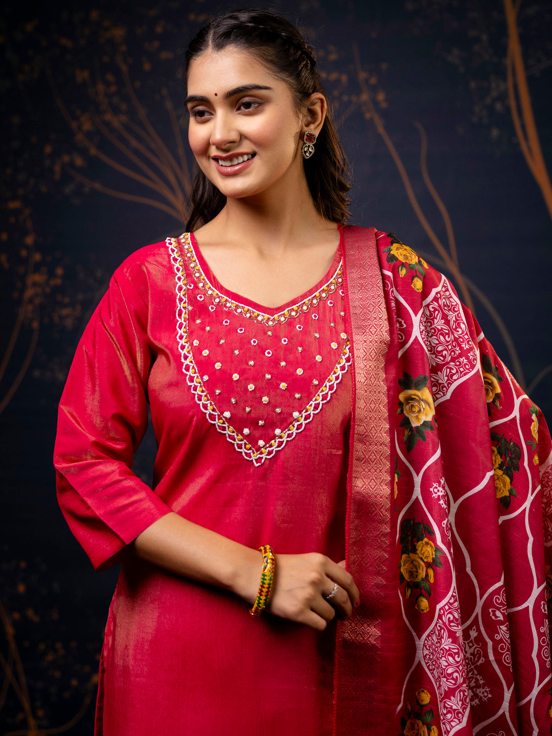 VredeVogel Women Kurta and Pant Sets Simar Silk fabric
