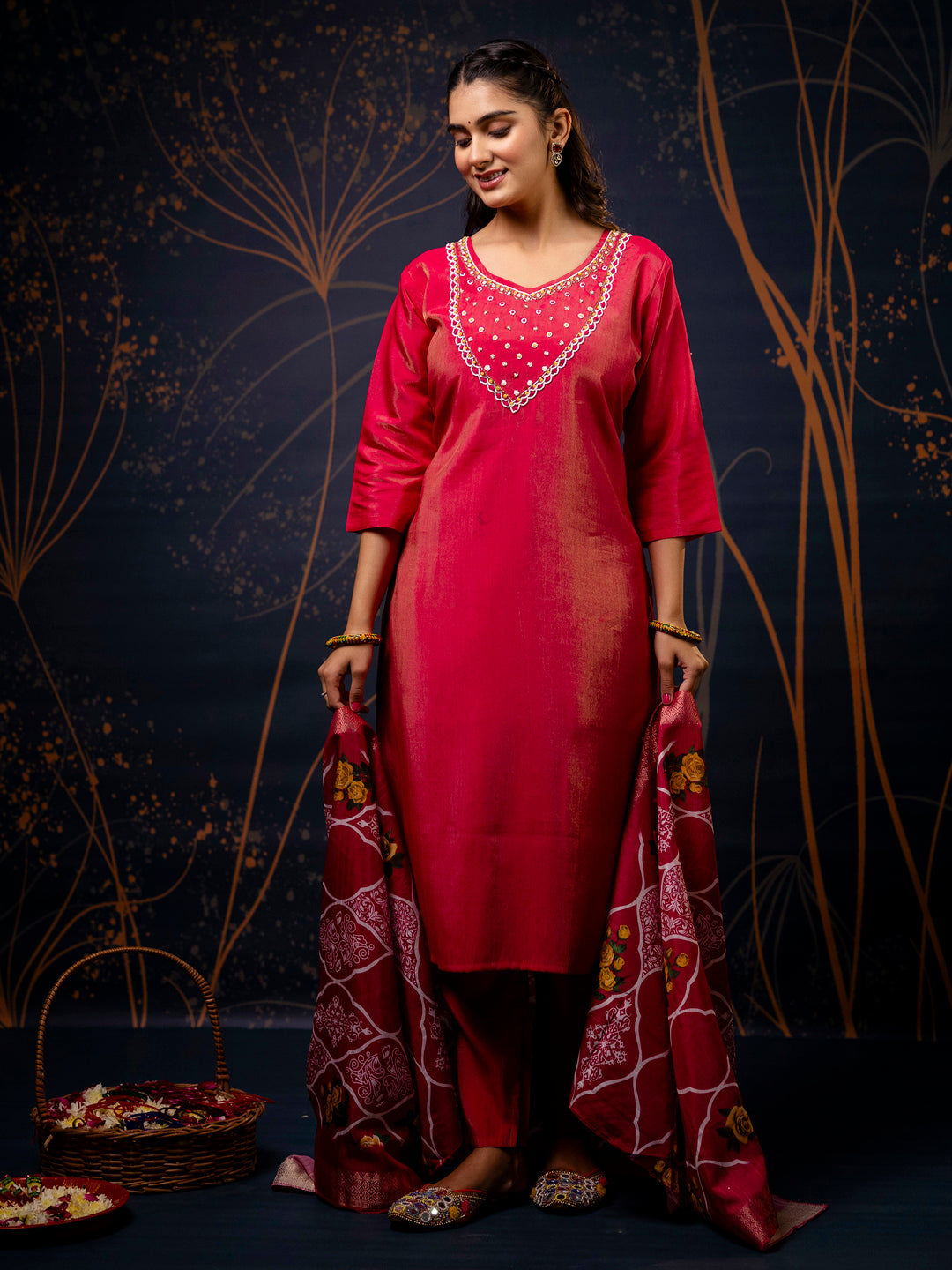 VredeVogel Women Kurta and Pant Sets Simar Silk fabric