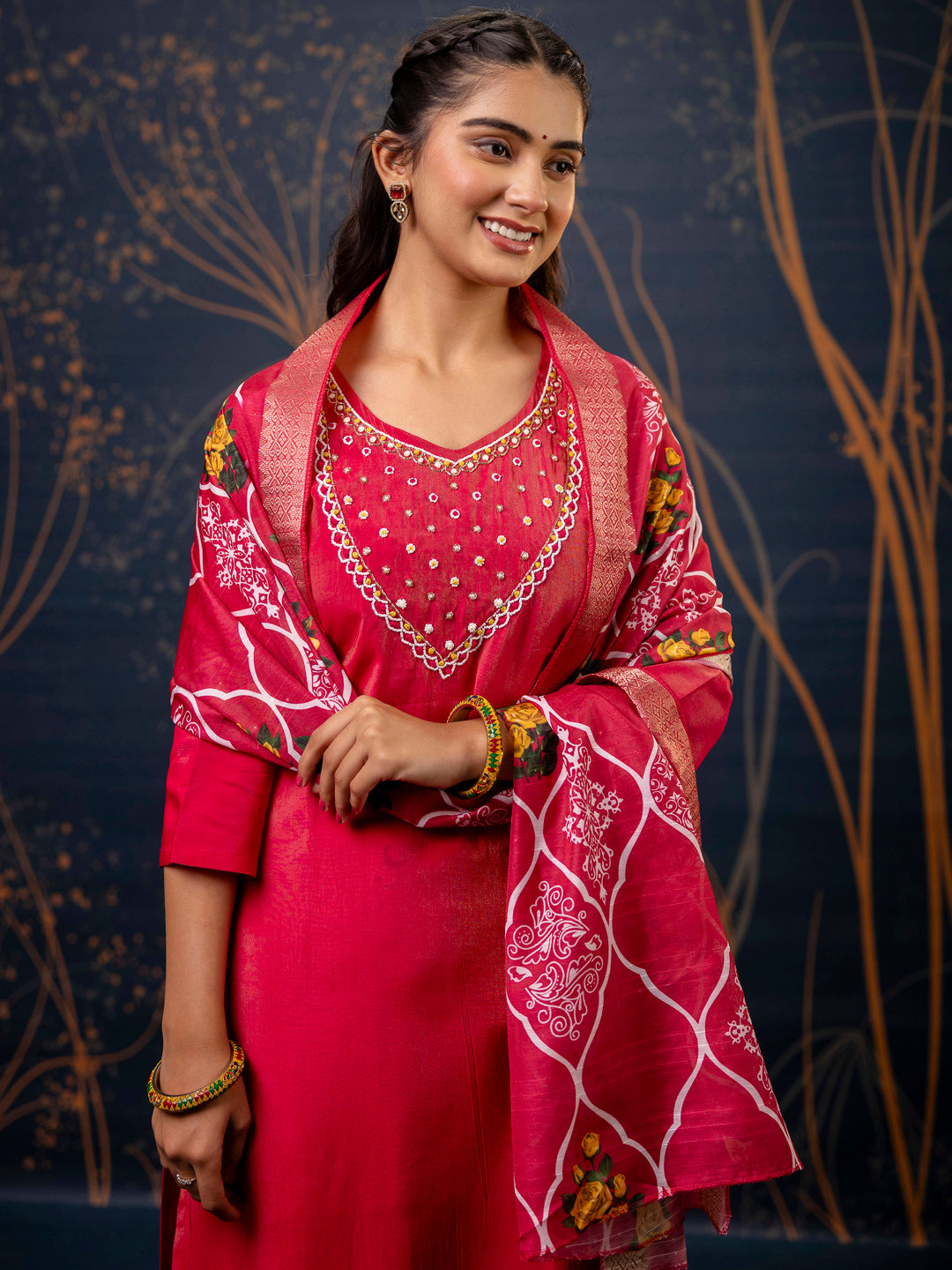 VredeVogel Women Kurta and Pant Sets Simar Silk fabric