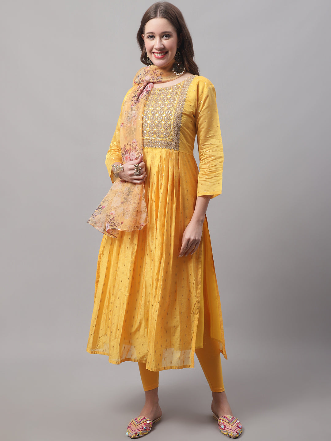 VredeVogel Kurta and Leggings Dupatta Set chanderi modal Butti