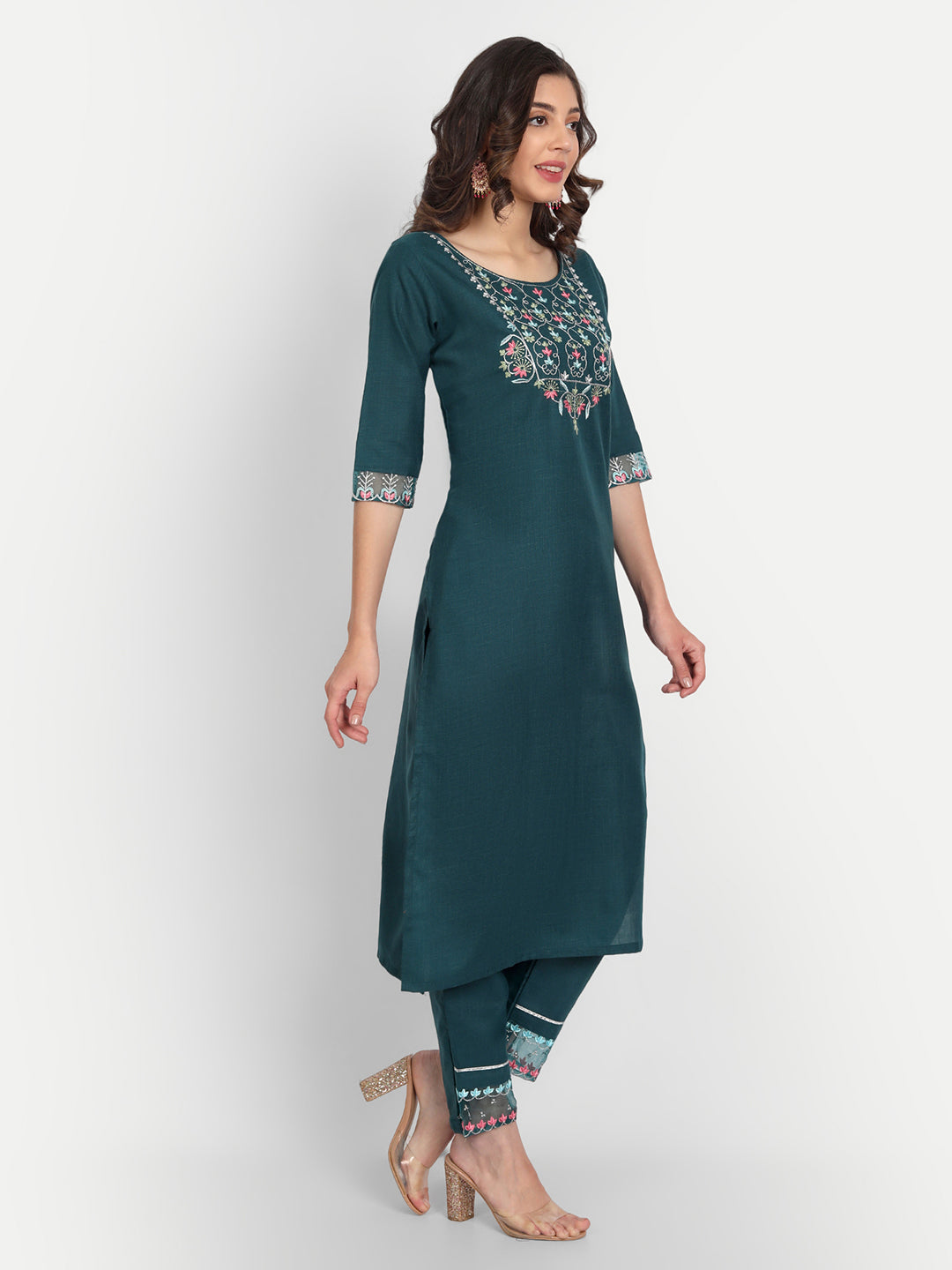 VredeVogel  Women Kurta and Trousers Pant Set Cotton Blend