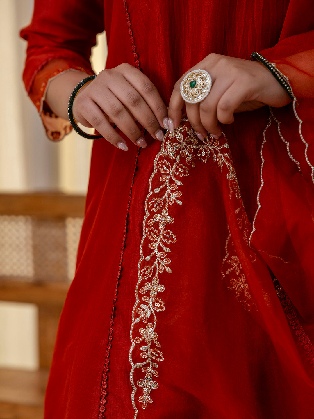 Sukoon Rust Embroidred Kurta Sets with Sequins Work Women Suits