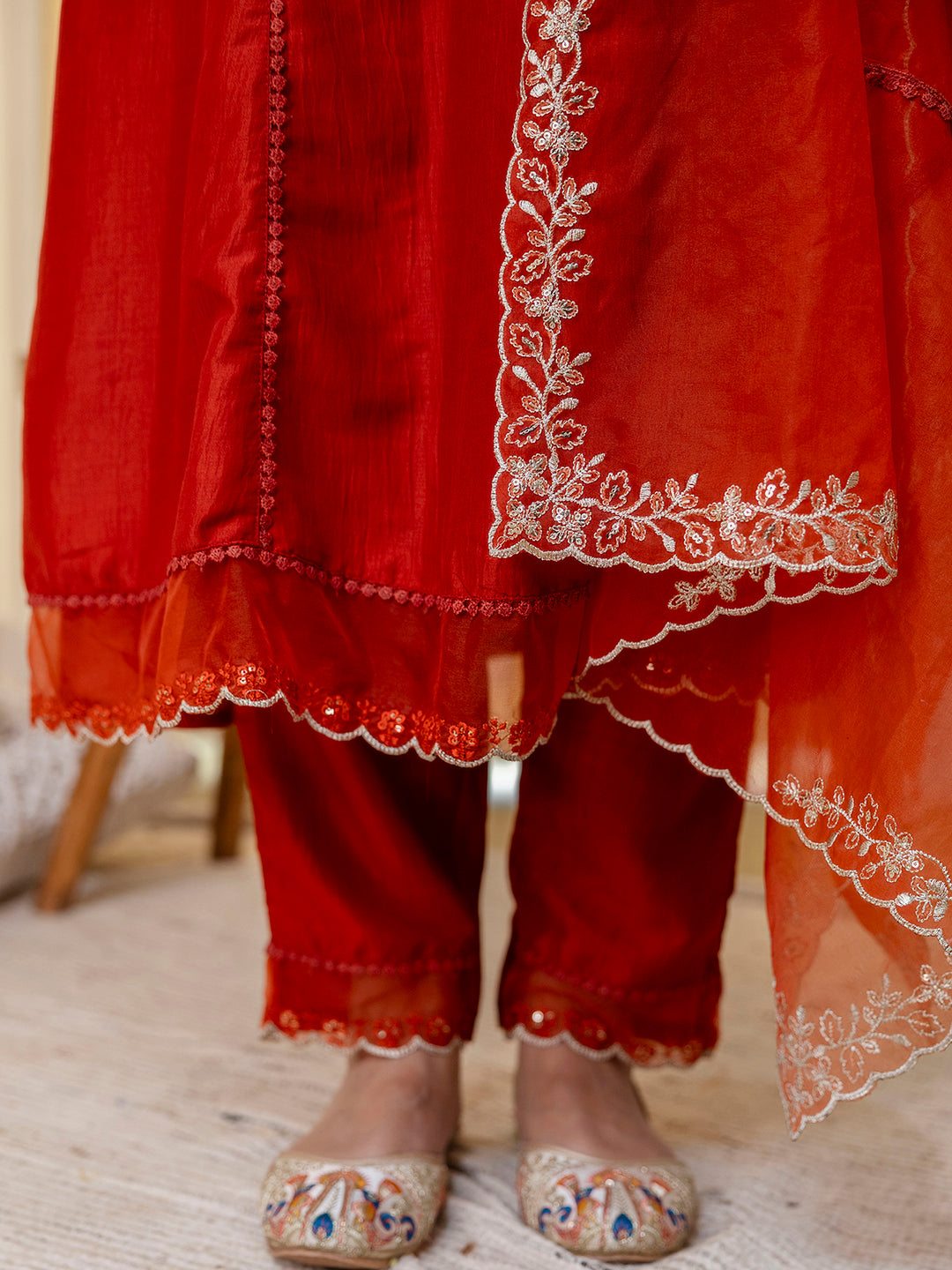 Sukoon Rust Embroidred Kurta Sets with Sequins Work Women Suits