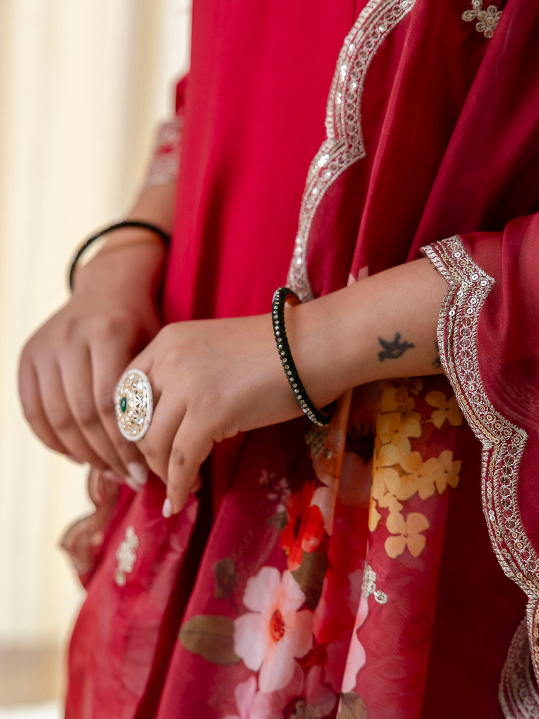 Vireya Cherry red Embroidred Kurta Sets with Sequins Work Women Suits