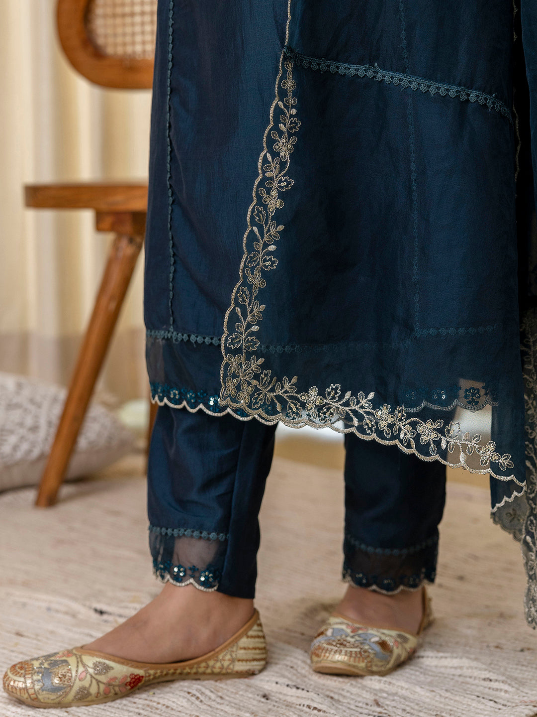 Sukoon Teal Embroidred Kurta Sets with Sequins Work Women Suits