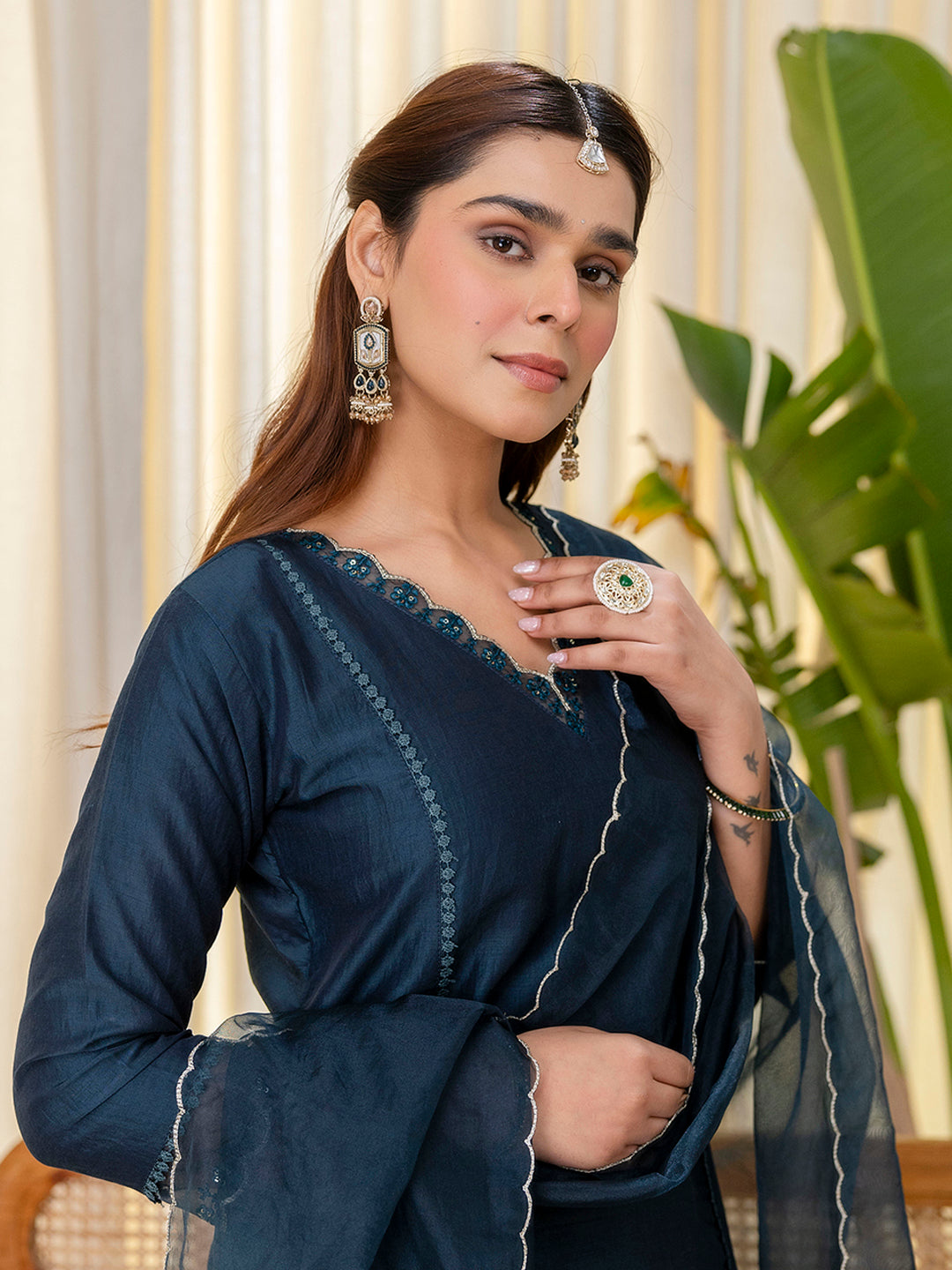 Sukoon Teal Embroidred Kurta Sets with Sequins Work Women Suits