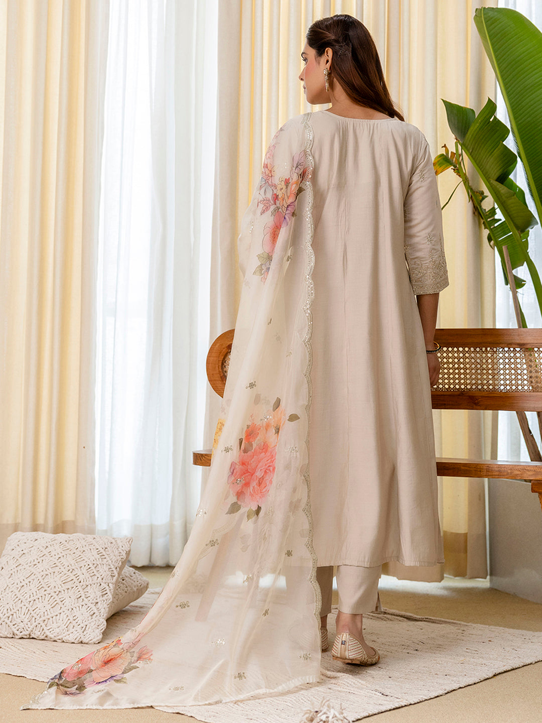 Vireya Grey Embroidred Kurta Sets with Sequins Work Women Suits