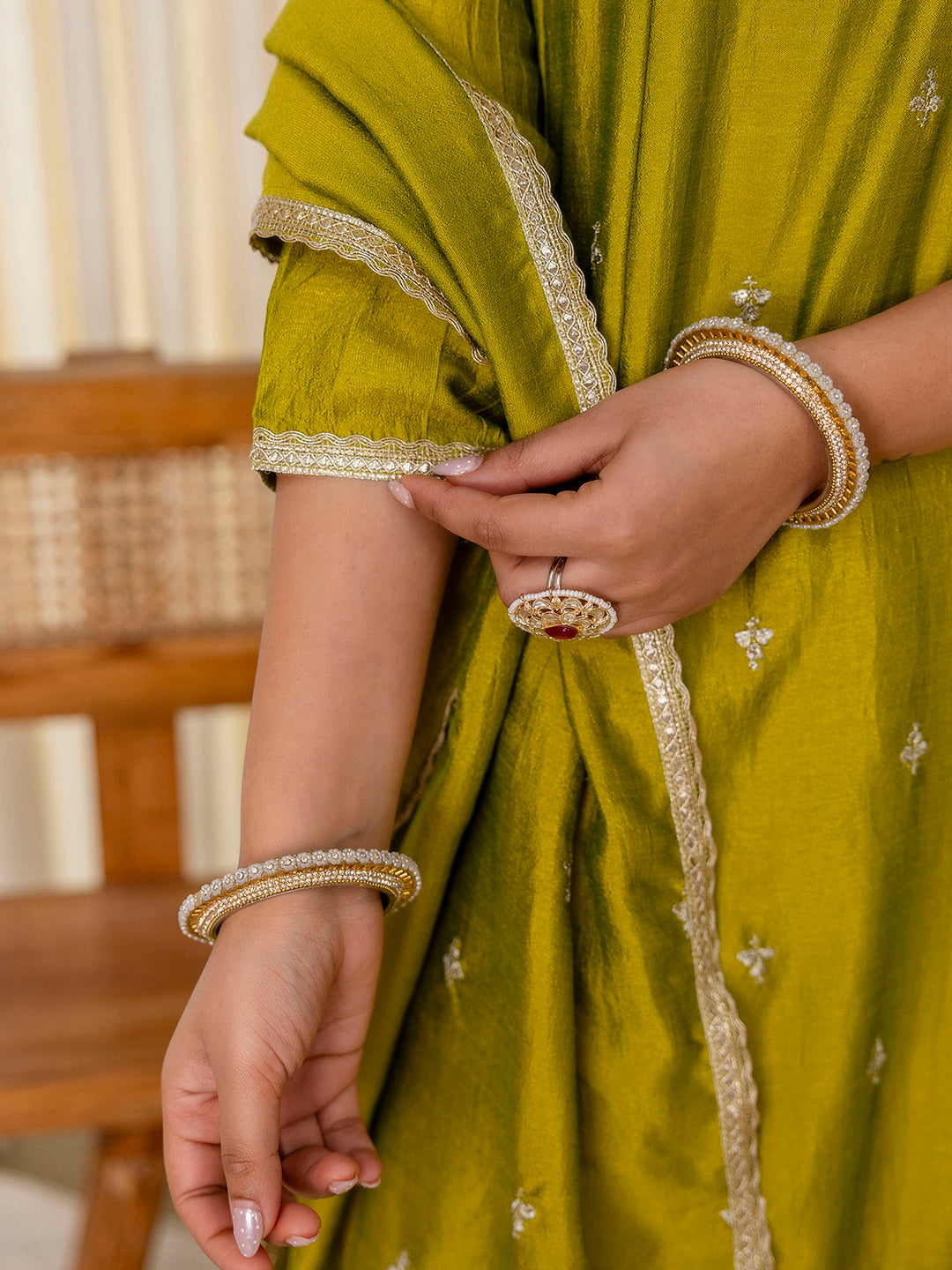 Luna Women’s Lemon Green Festive Embroidered Straight Kurta Pant Ensemble