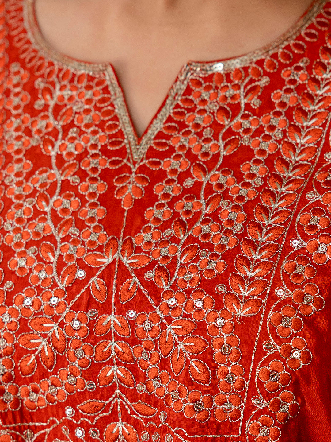 Kavita Women's Rust Silk Blend Festive Kurta Set with Heavily Embroidered Yoke