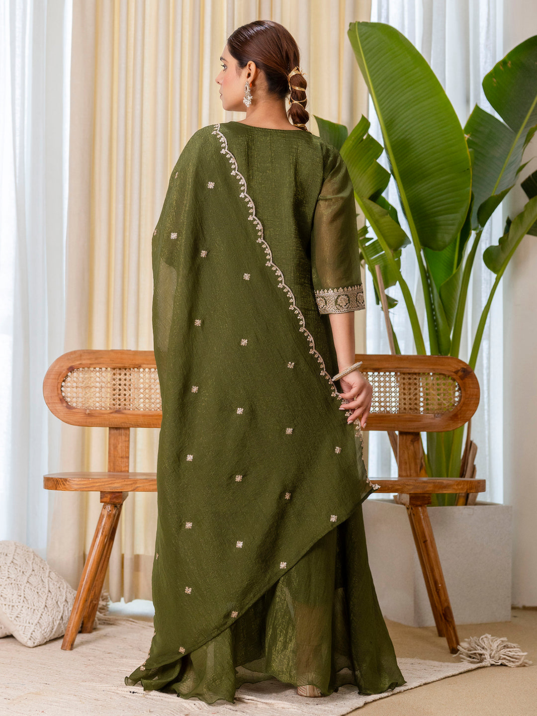Vriti Green Embroidred Kurta Sets with Sequins Work Women Suits