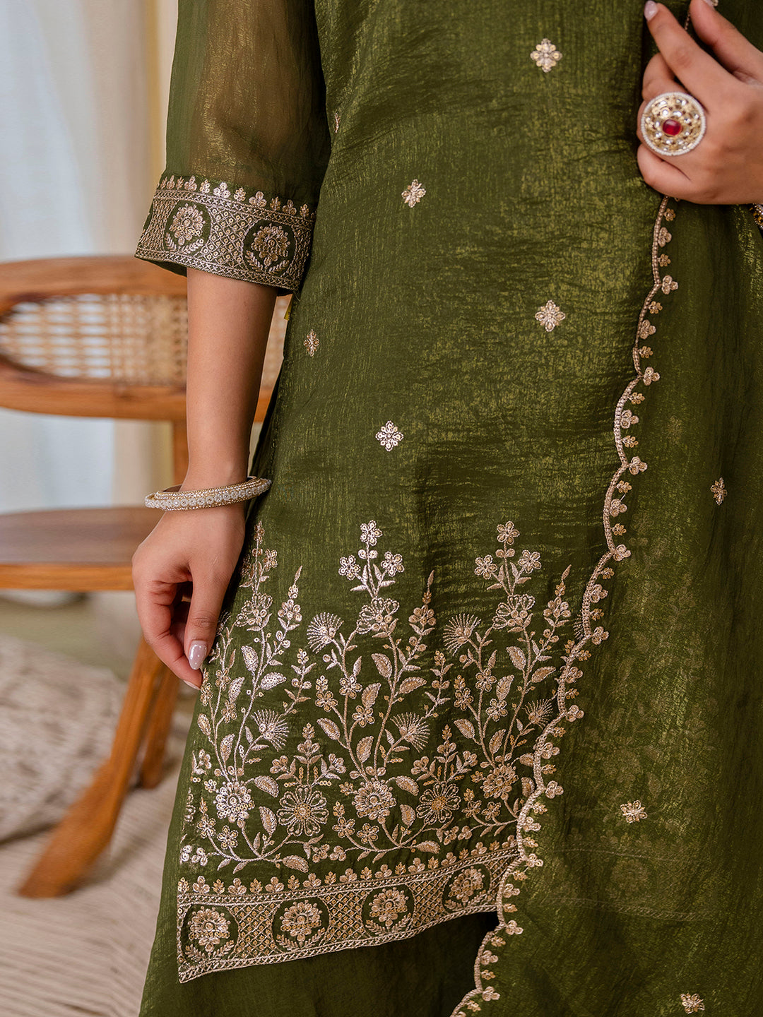 Vriti Green Embroidred Kurta Sets with Sequins Work Women Suits