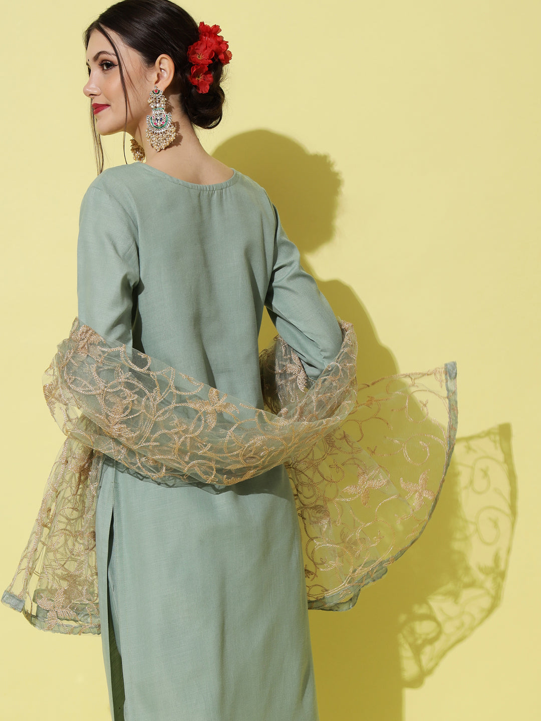 VredeVogel Embroidery Kurta Pant With Net Embroidery Dupatta