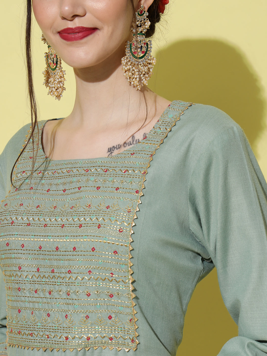 VredeVogel Embroidery Kurta Pant With Net Embroidery Dupatta