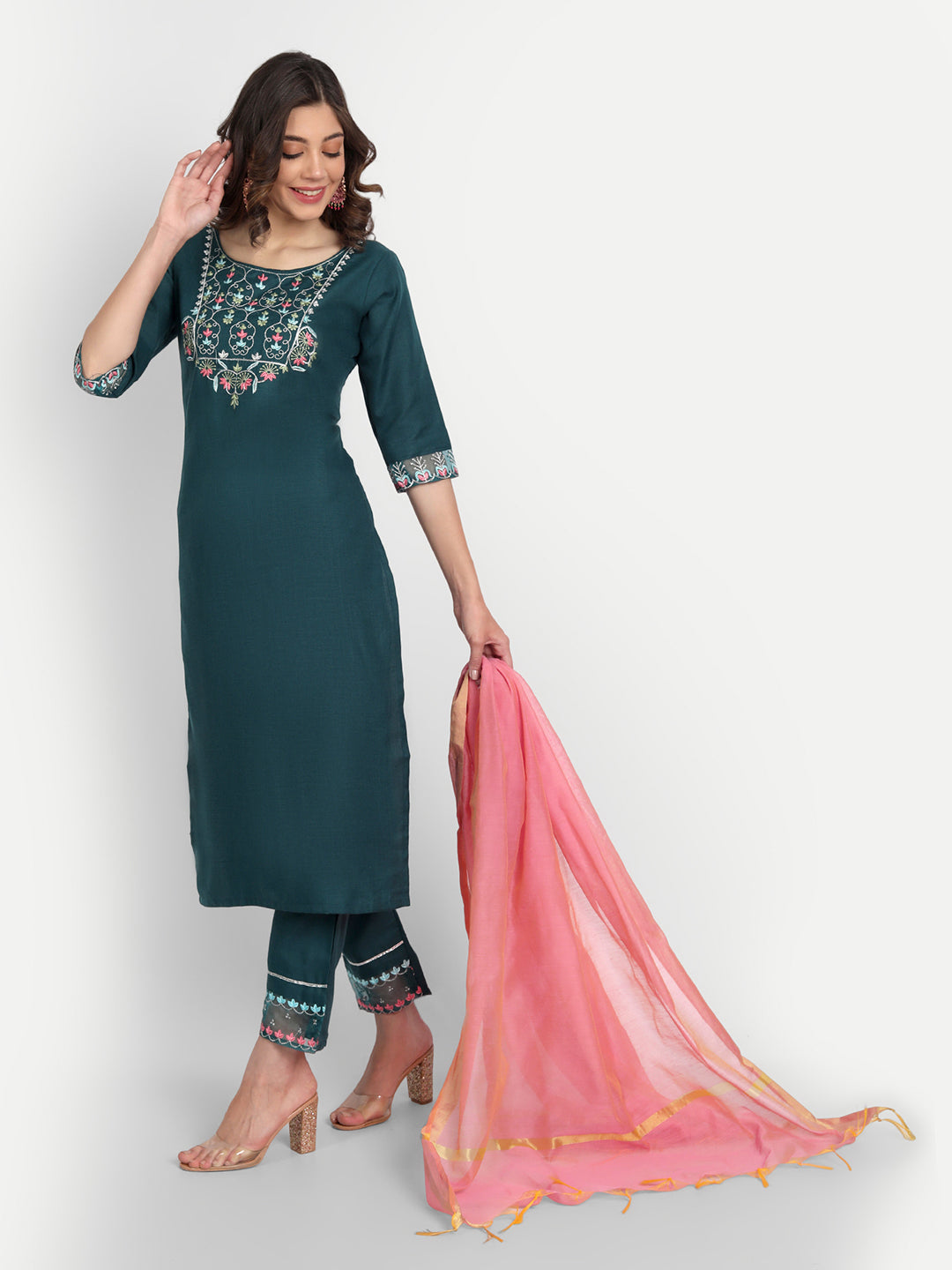 VredeVogel  Women Kurta and Trousers Pant Set Cotton Blend