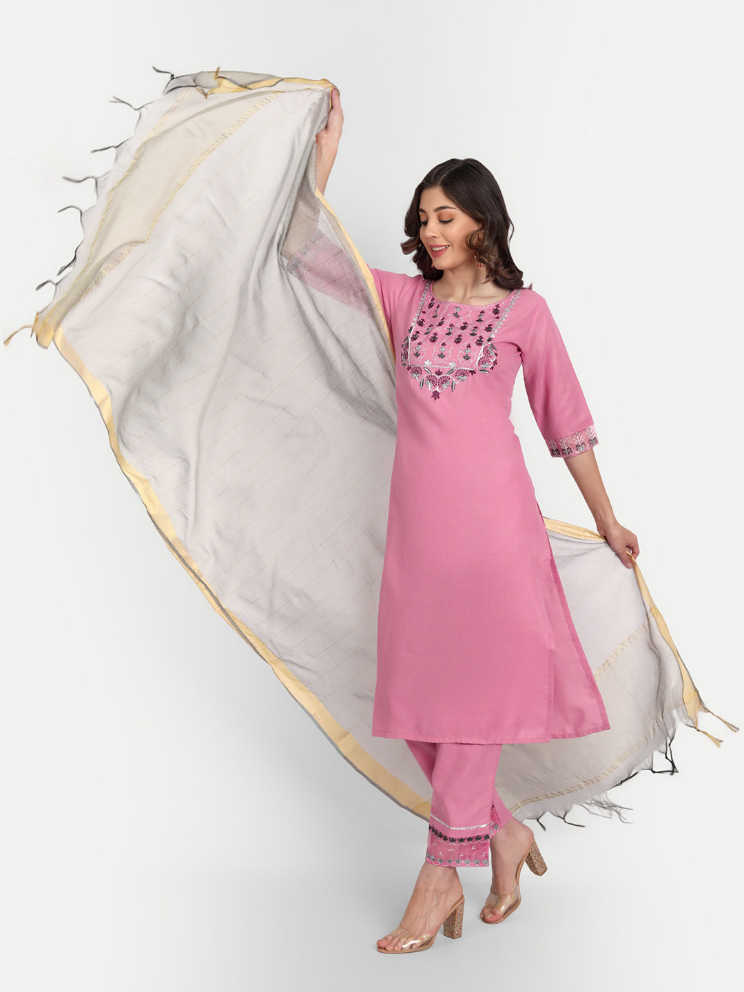 VredeVogel  Women Kurta and Trousers Pant Set Cotton Blend
