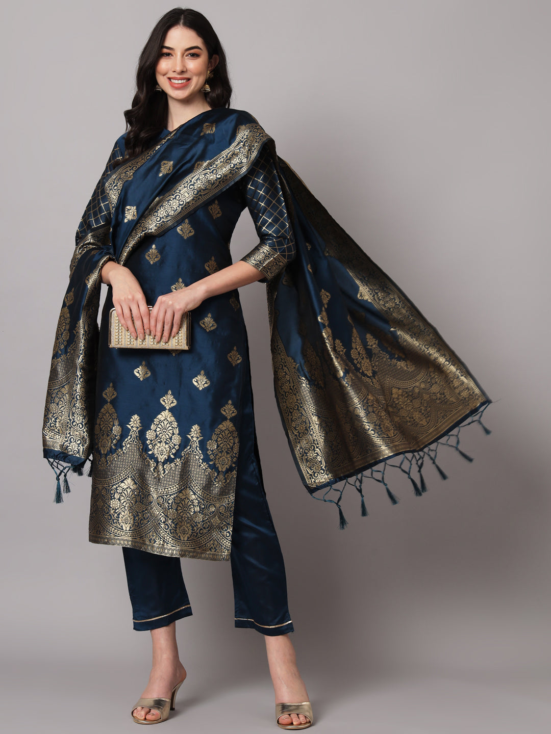 VredeVogel Cotton Silk Kurta and Pant Set with Banarasi Silk Dupatta