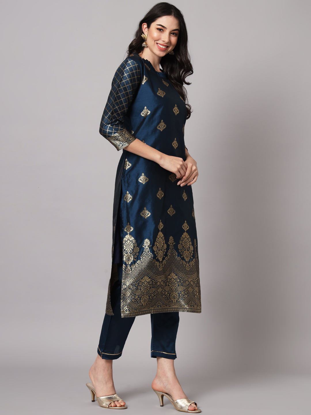 VredeVogel Cotton Silk Kurta and Pant Set with Banarasi Silk Dupatta