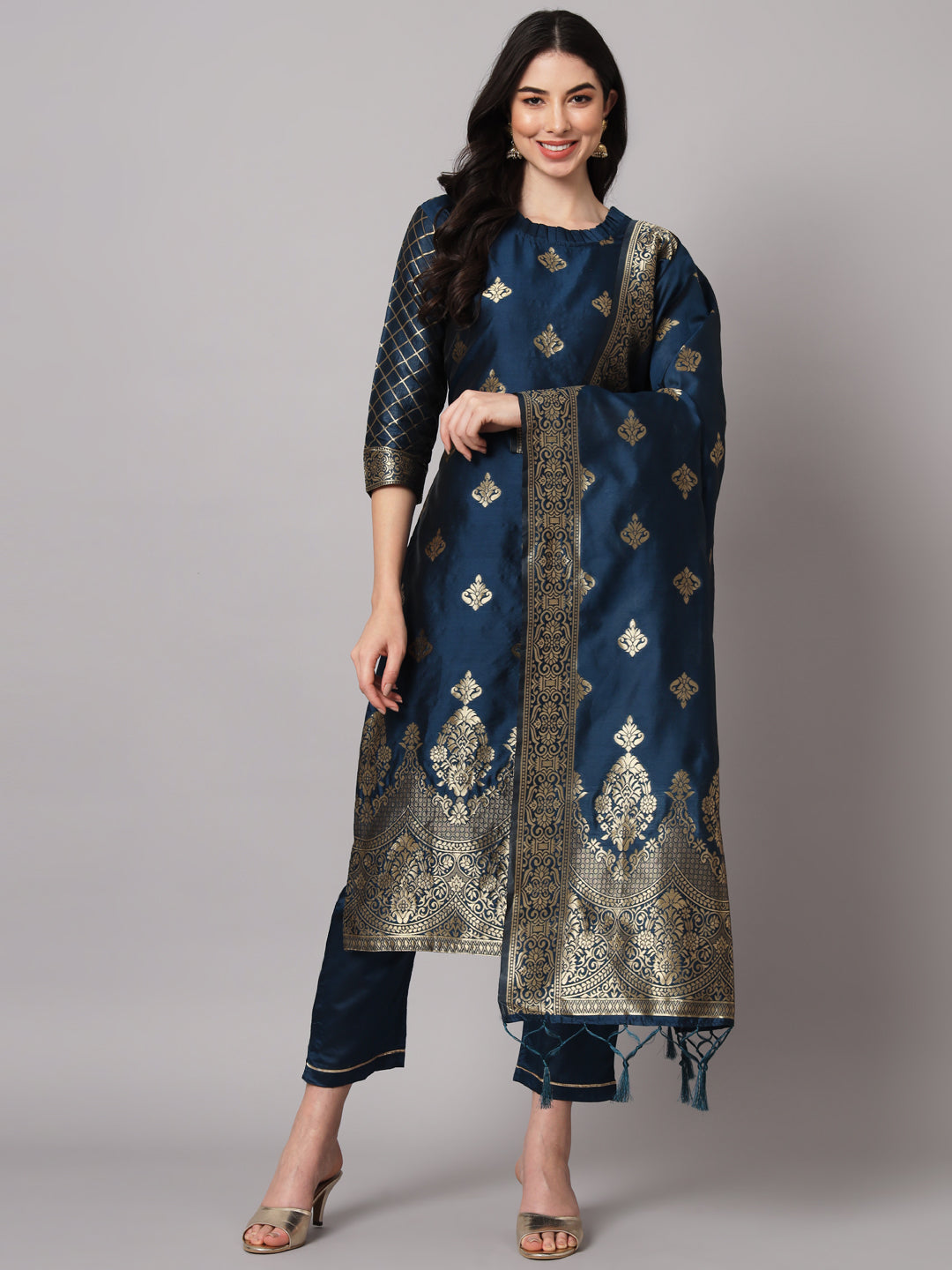 VredeVogel Cotton Silk Kurta and Pant Set with Banarasi Silk Dupatta