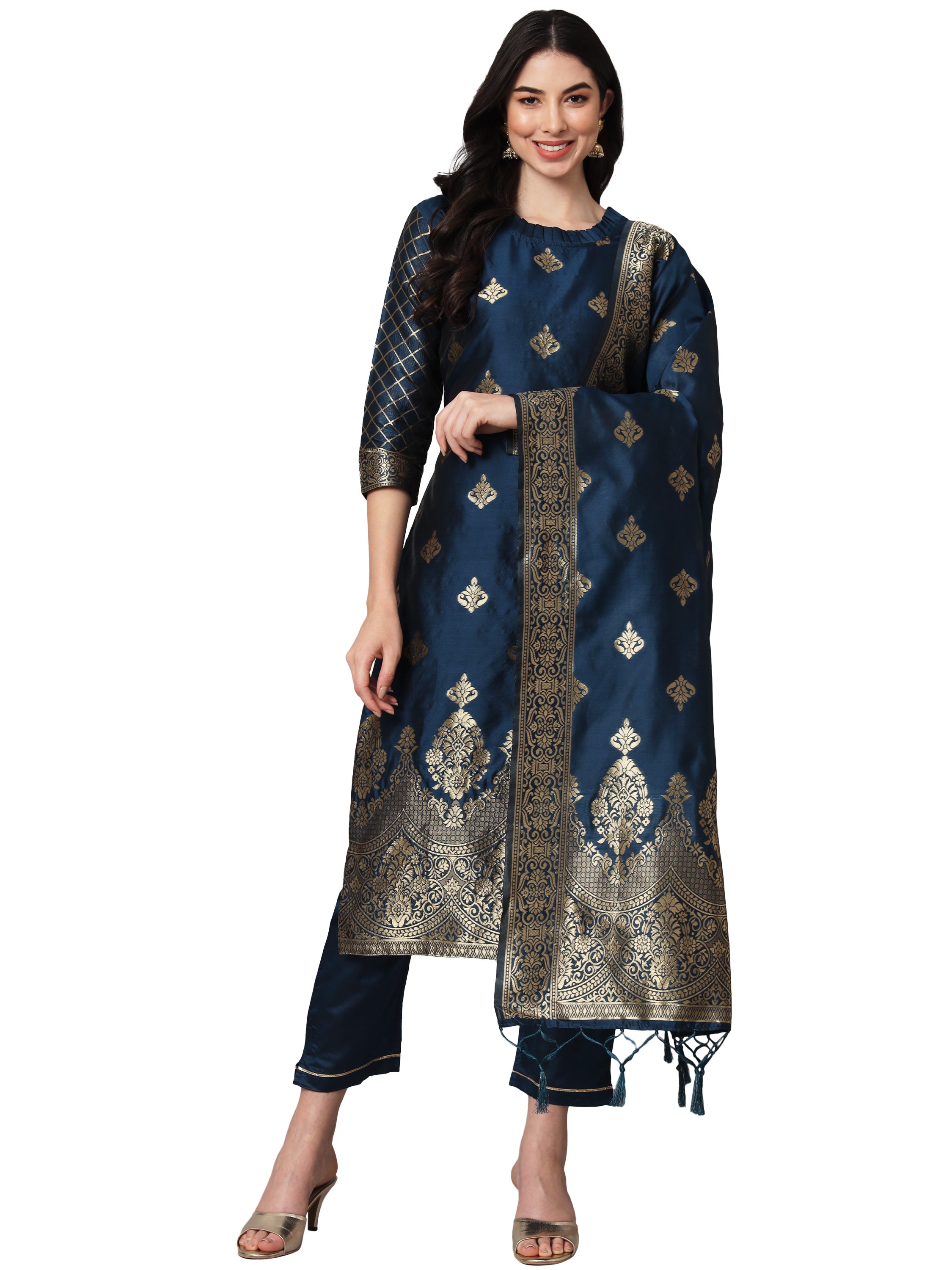 VredeVogel Cotton Silk Kurta and Pant Set with Banarasi Silk Dupatta