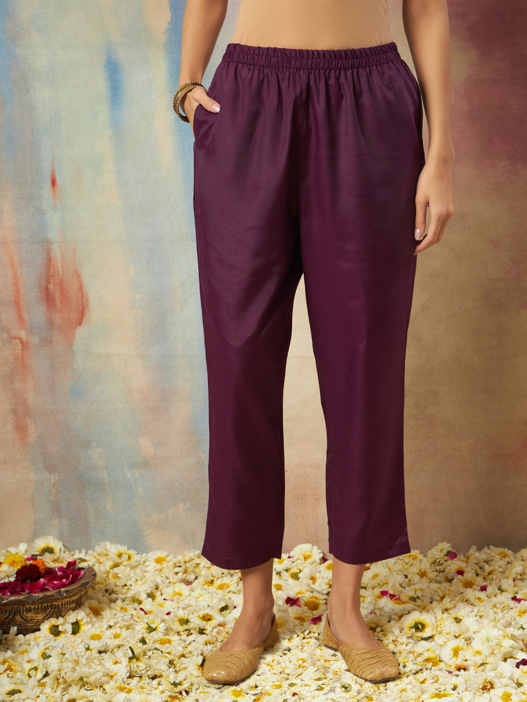 Rajsi Women Flared Kurta and Trousers Pant Set Cotton Silk Blend