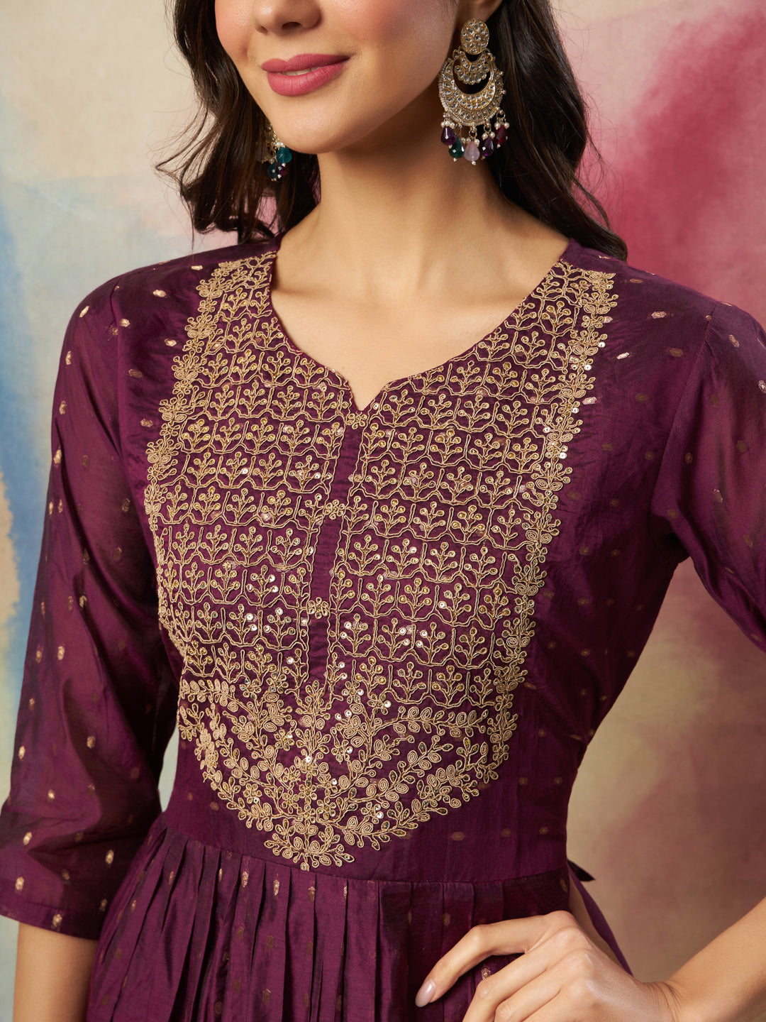 Rajsi Women Flared Kurta and Trousers Pant Set Cotton Silk Blend