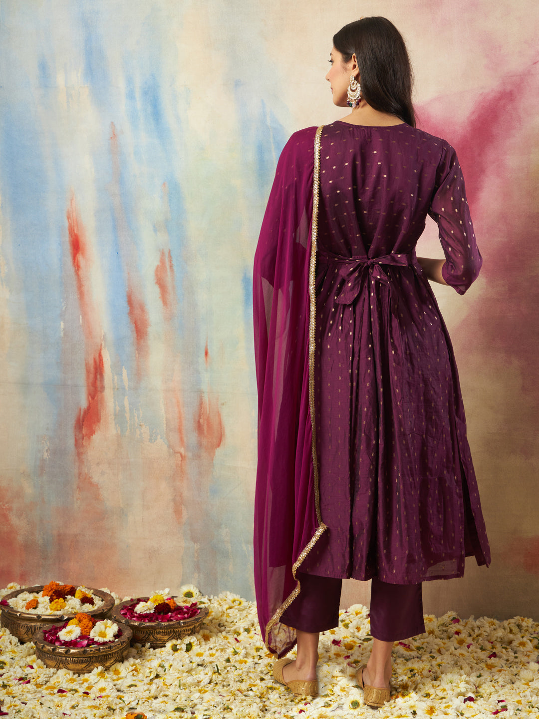 Rajsi Women Flared Kurta and Trousers Pant Set Cotton Silk Blend
