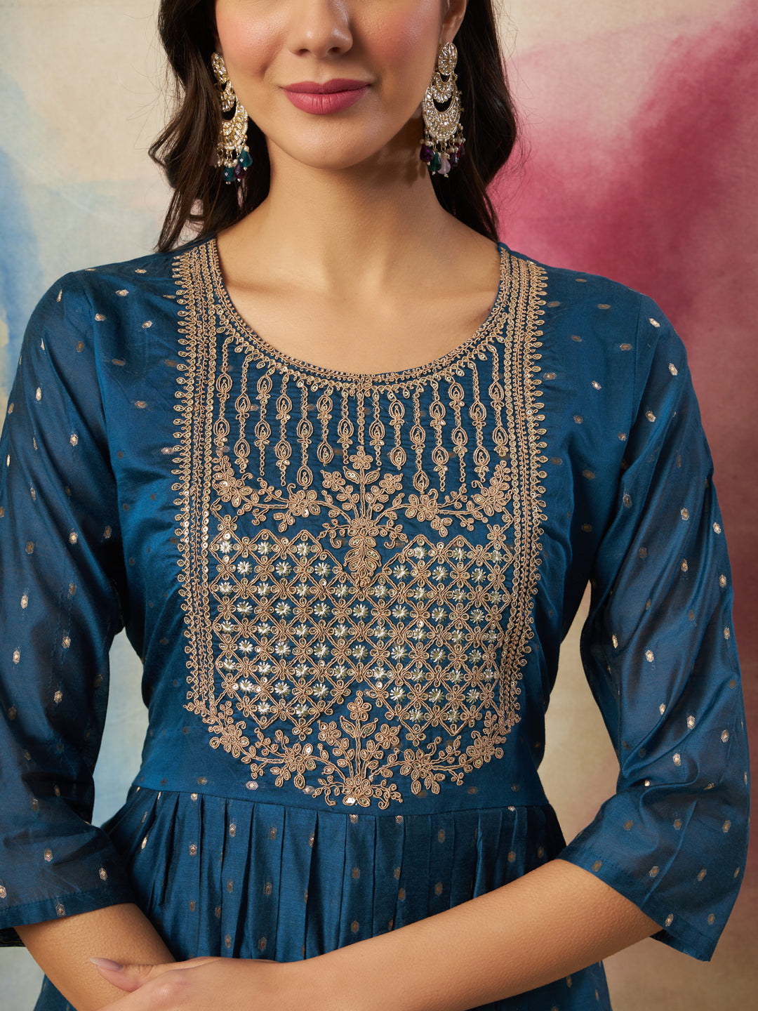 VredeVogel Women Flared Kurta and Trousers Pant Set Cotton Silk Blend