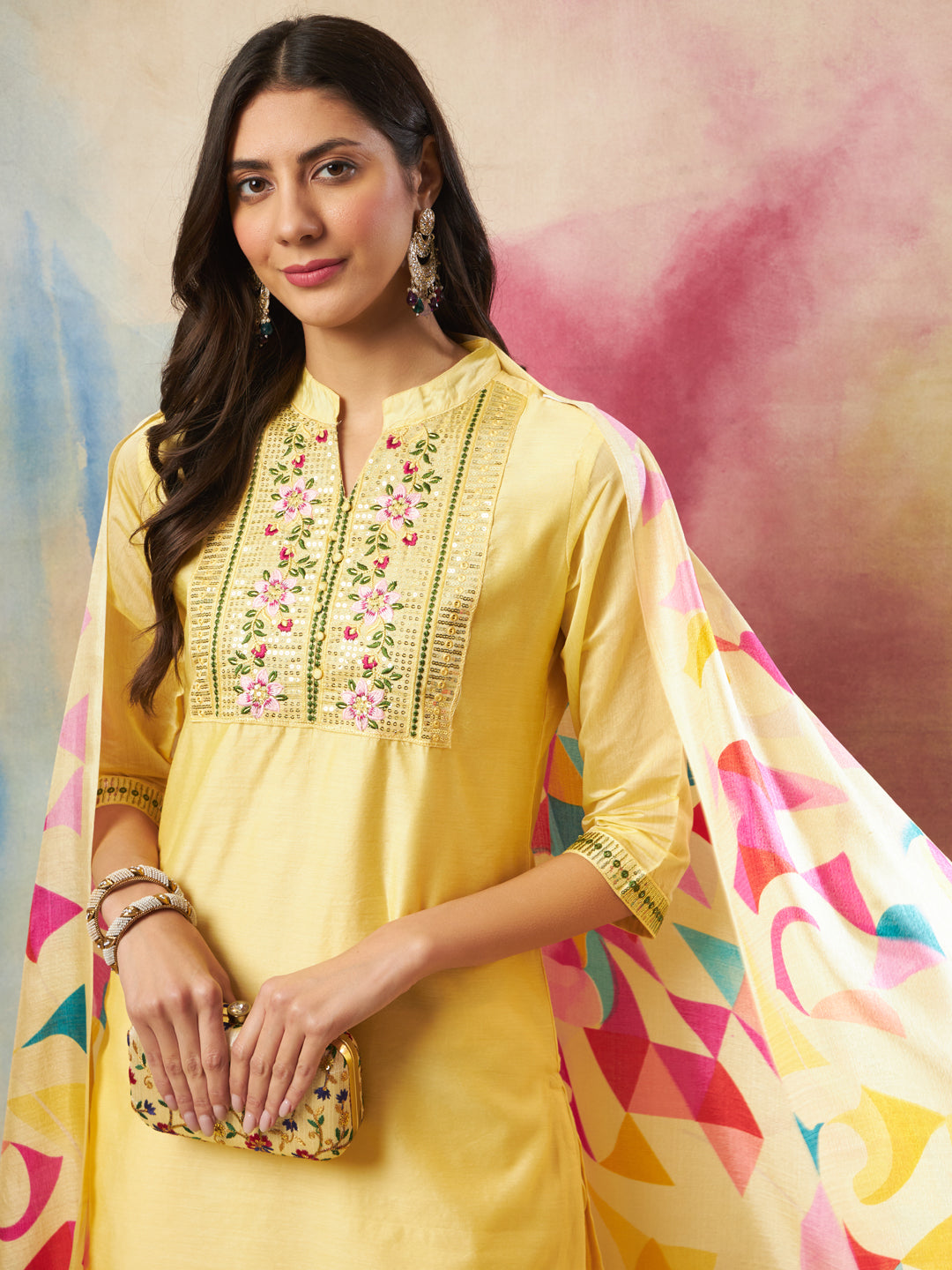 VredeVogel Women Kurta and Trouser Duppata Set chanderi modal Butti