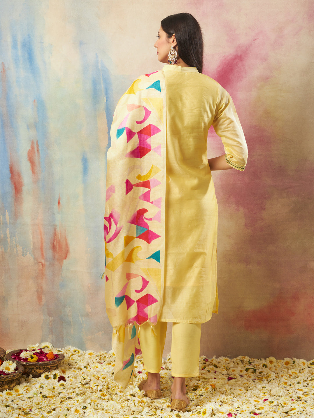 VredeVogel Women Kurta and Trouser Duppata Set chanderi modal Butti
