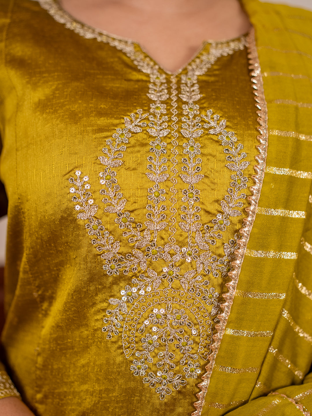 Zyra Lemon Women Kurta and Pant Dupatta Sets Chanderi Silk Fabrics with Embroidery