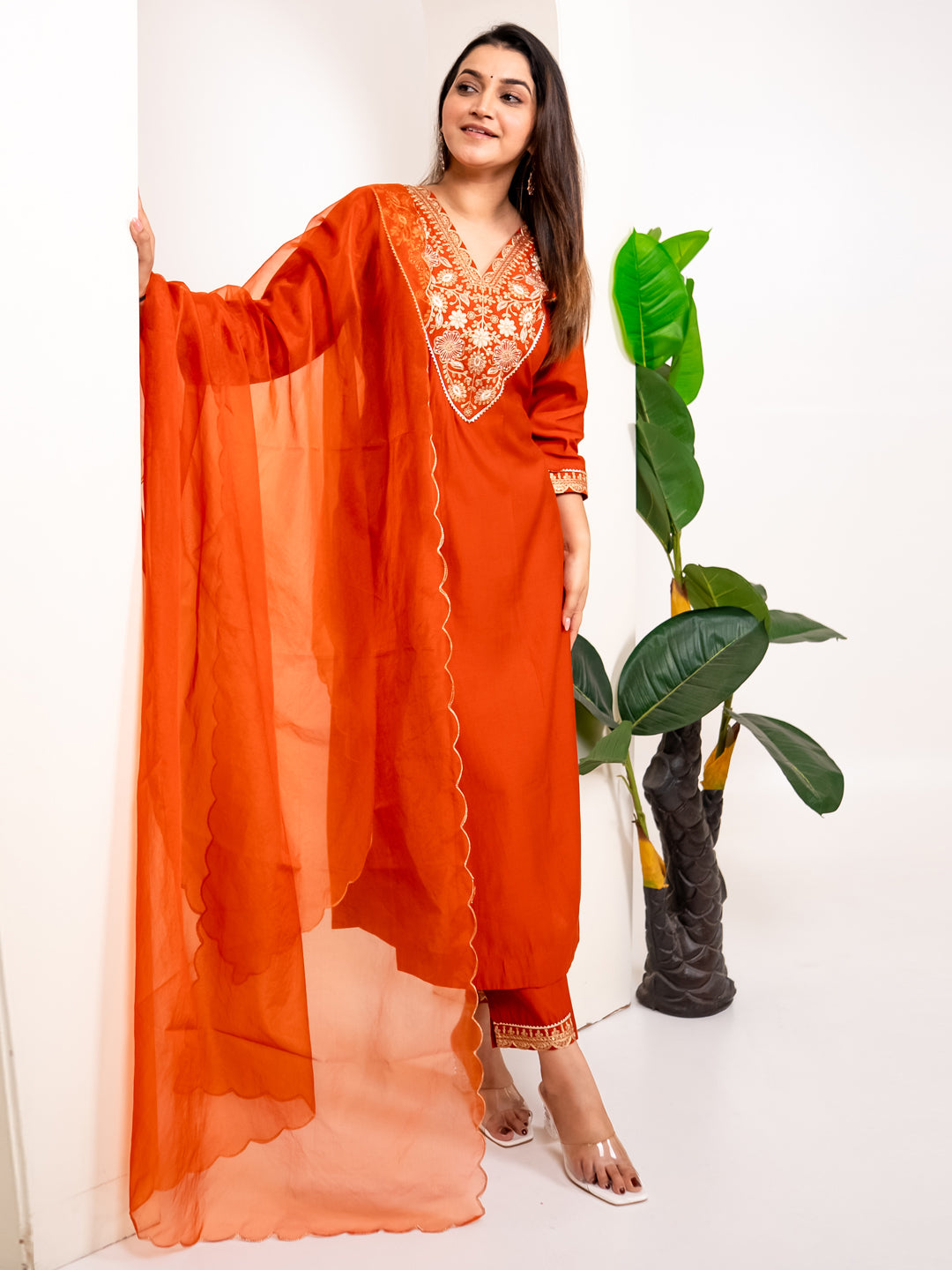 Ruby Petal Peach Kalidaar Festive Anarkali Set Suits